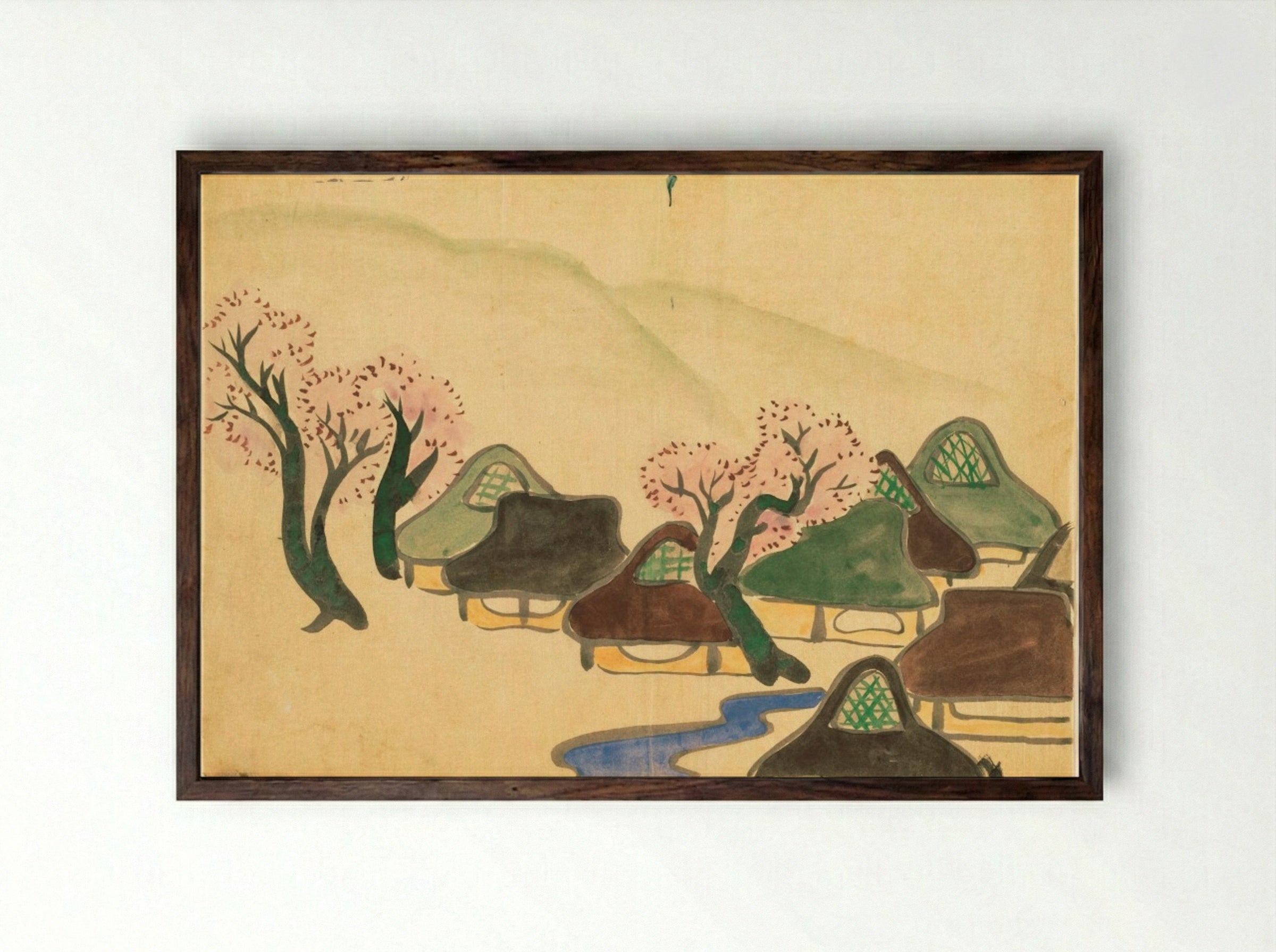 Farming Village in Spring - Kamisaka Sekka - Framed Print Dark Wood
