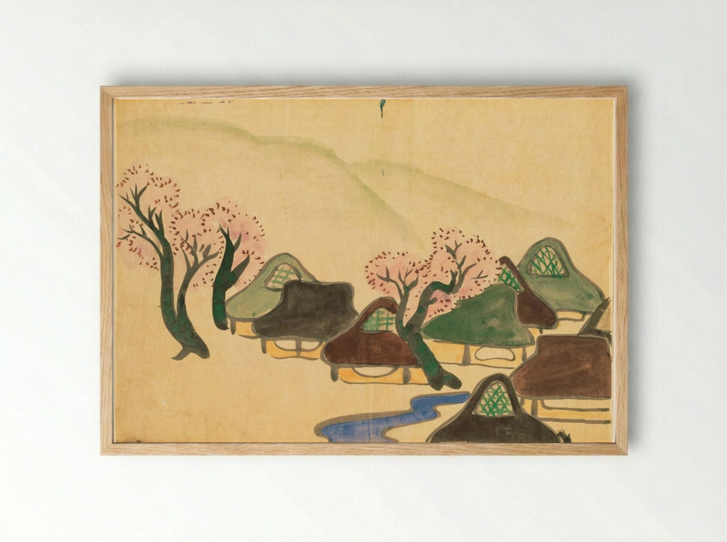 Farming Village in Spring - Kamisaka Sekka - Framed Print Wood