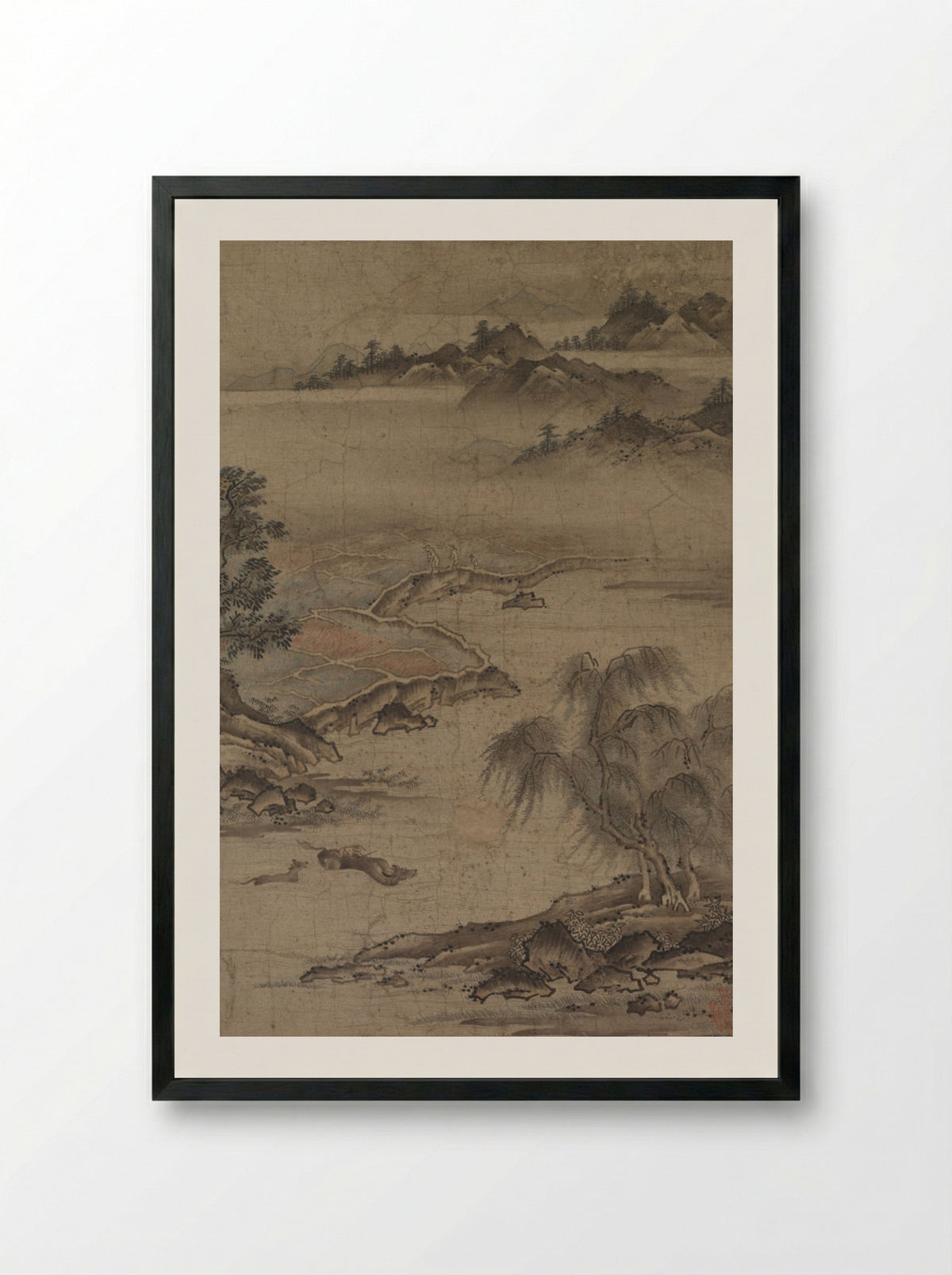 Farming and Herding Buffalo in Summer - Kano Hideyori - Framed Print Black