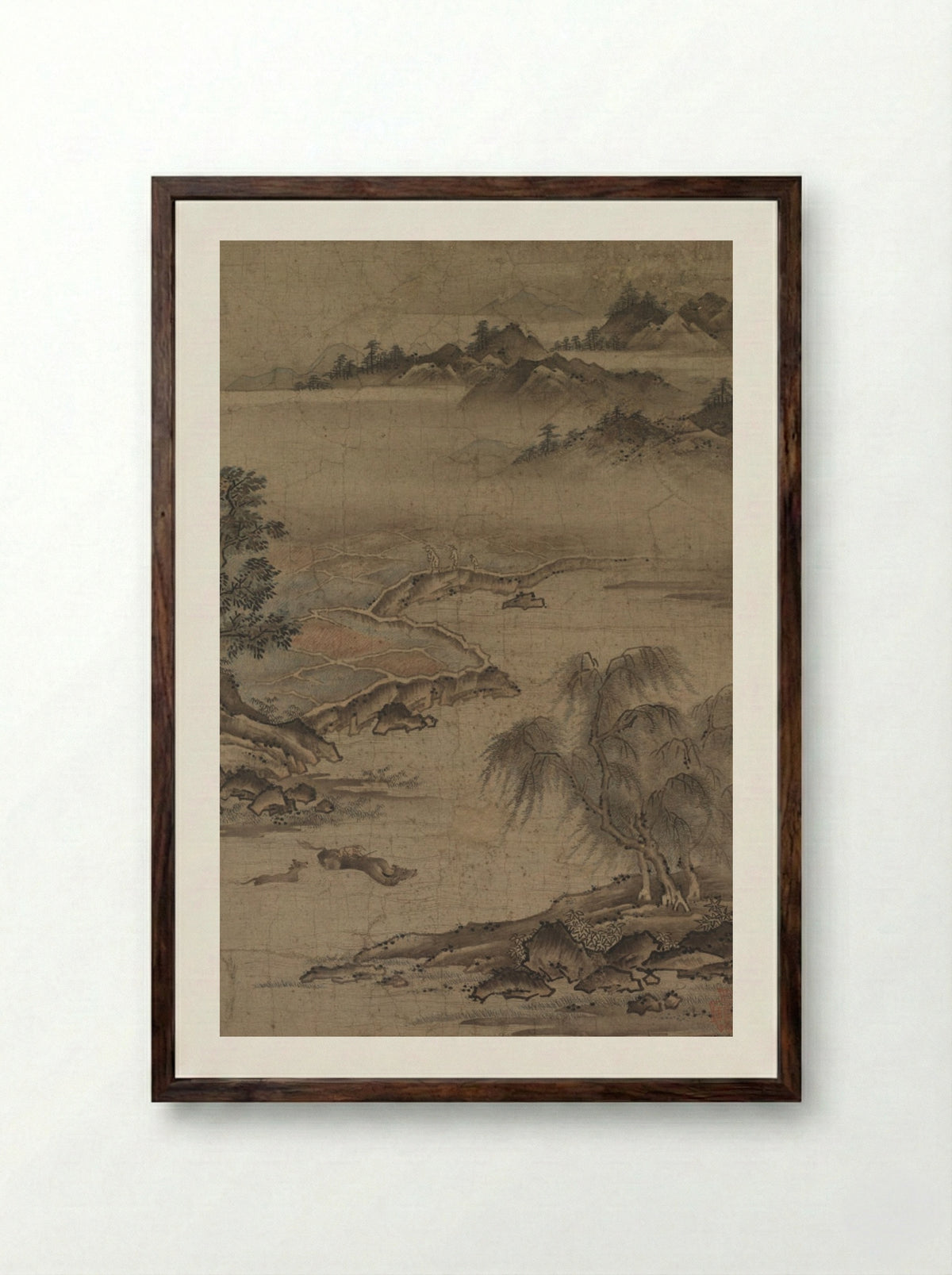 Farming and Herding Buffalo in Summer - Kano Hideyori - Framed Print Dark Wood