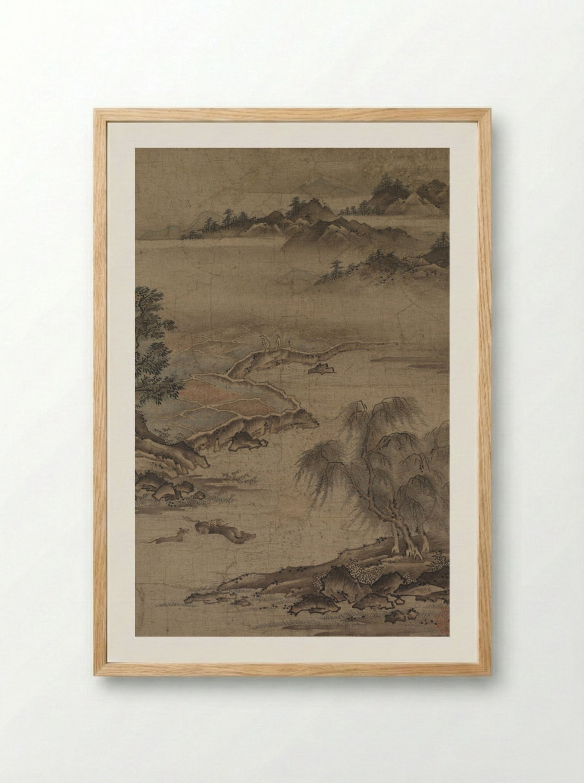 Farming and Herding Buffalo in Summer - Kano Hideyori - Framed Print Wood