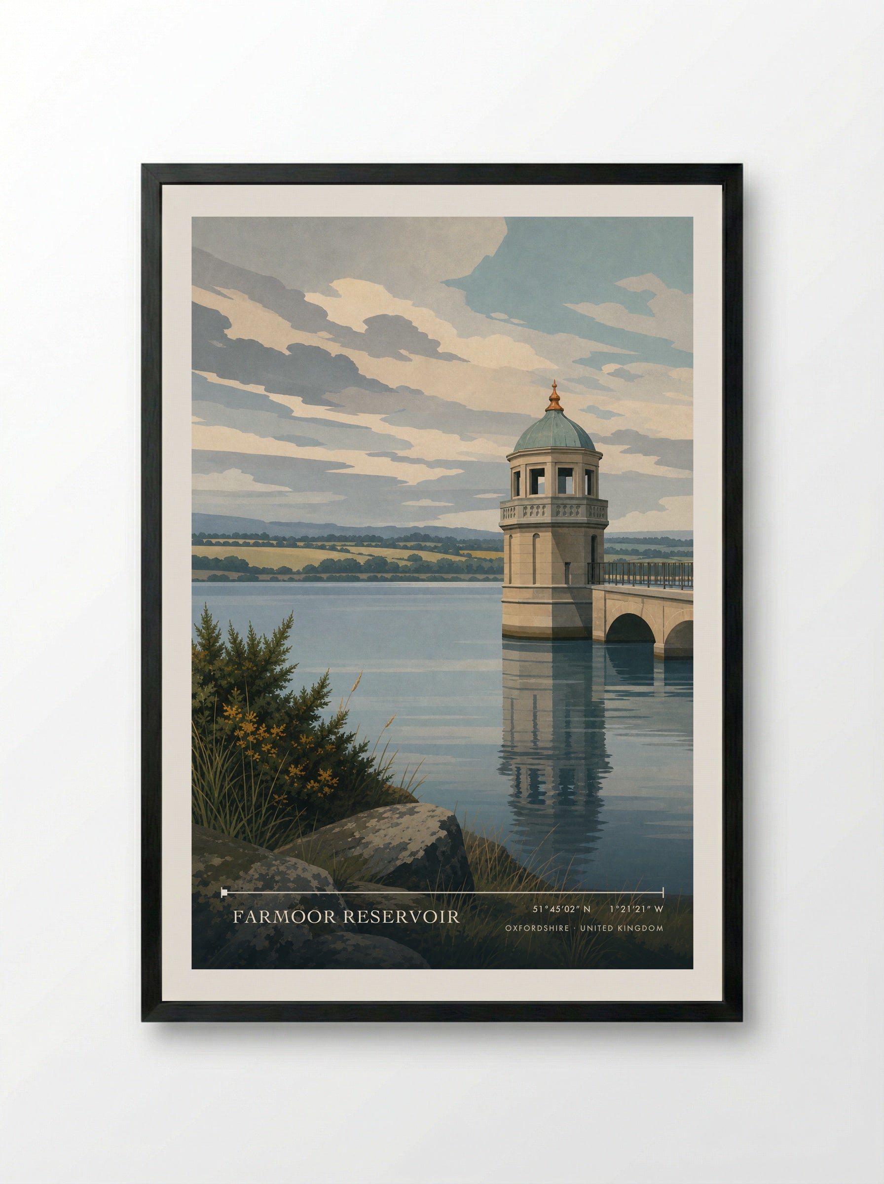 Farmoor Reservoir Oxfordshire United Kingdom Travel Poster - Framed Print Black