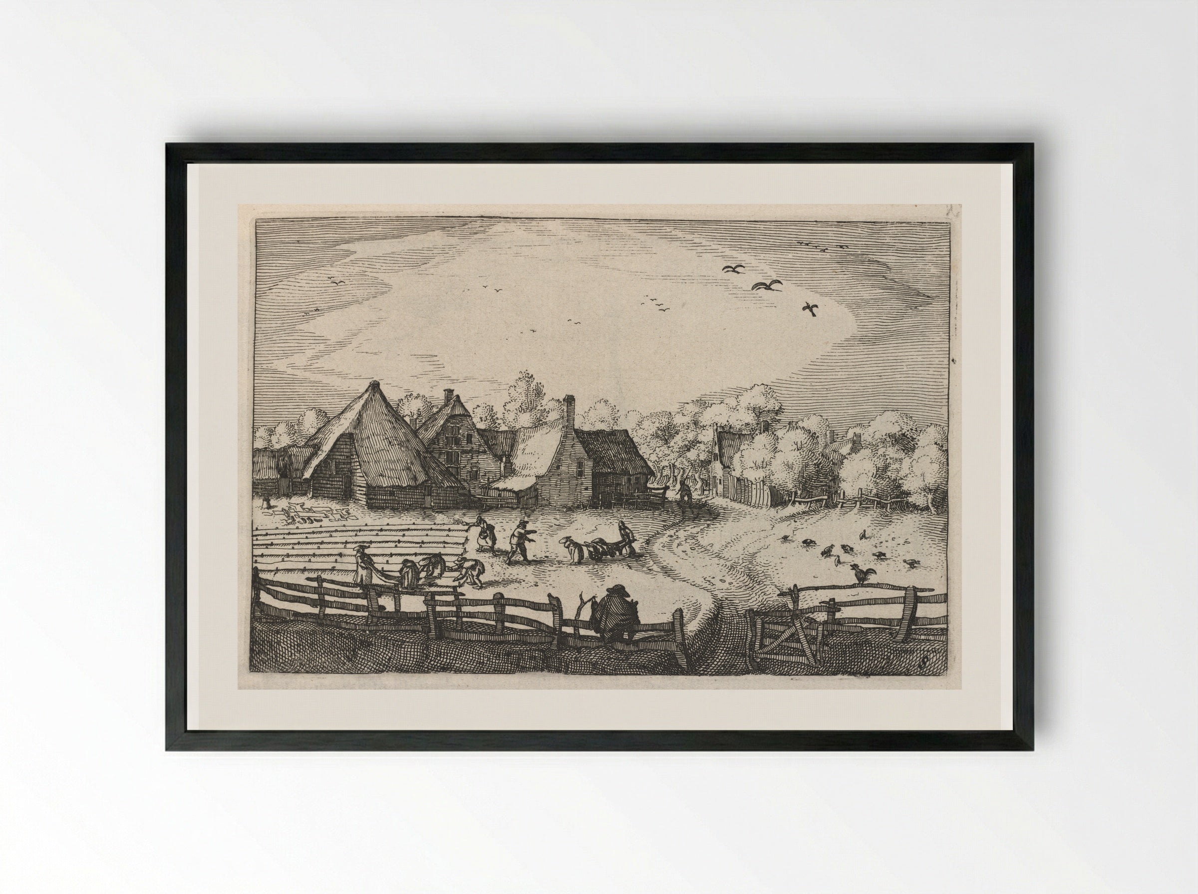 Farms and Bleaching-Fields - Claes Jansz. Visscher - Framed Print Black