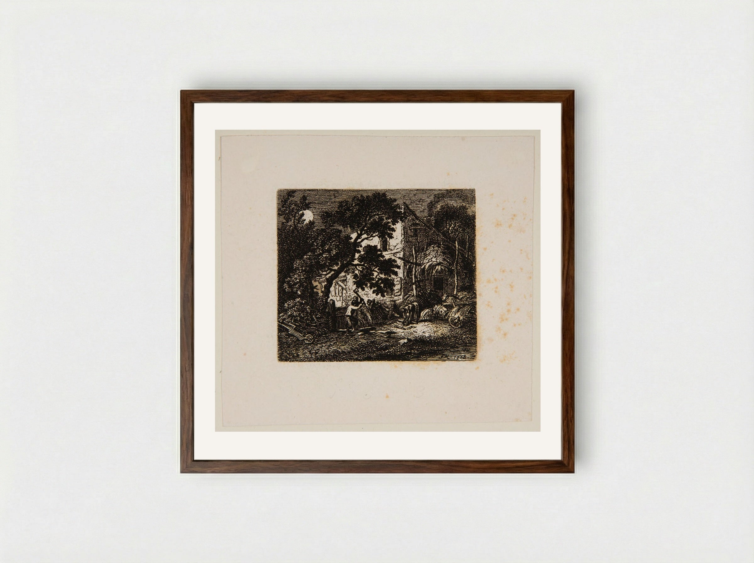 Farmyard by Moonlight - Ferdinand Kobell - Framed Print Dark Wood