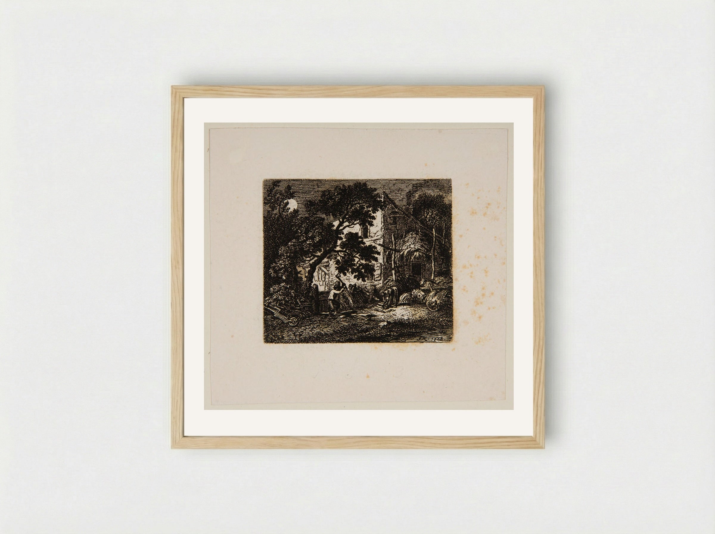 Farmyard by Moonlight - Ferdinand Kobell - Framed Print Wood