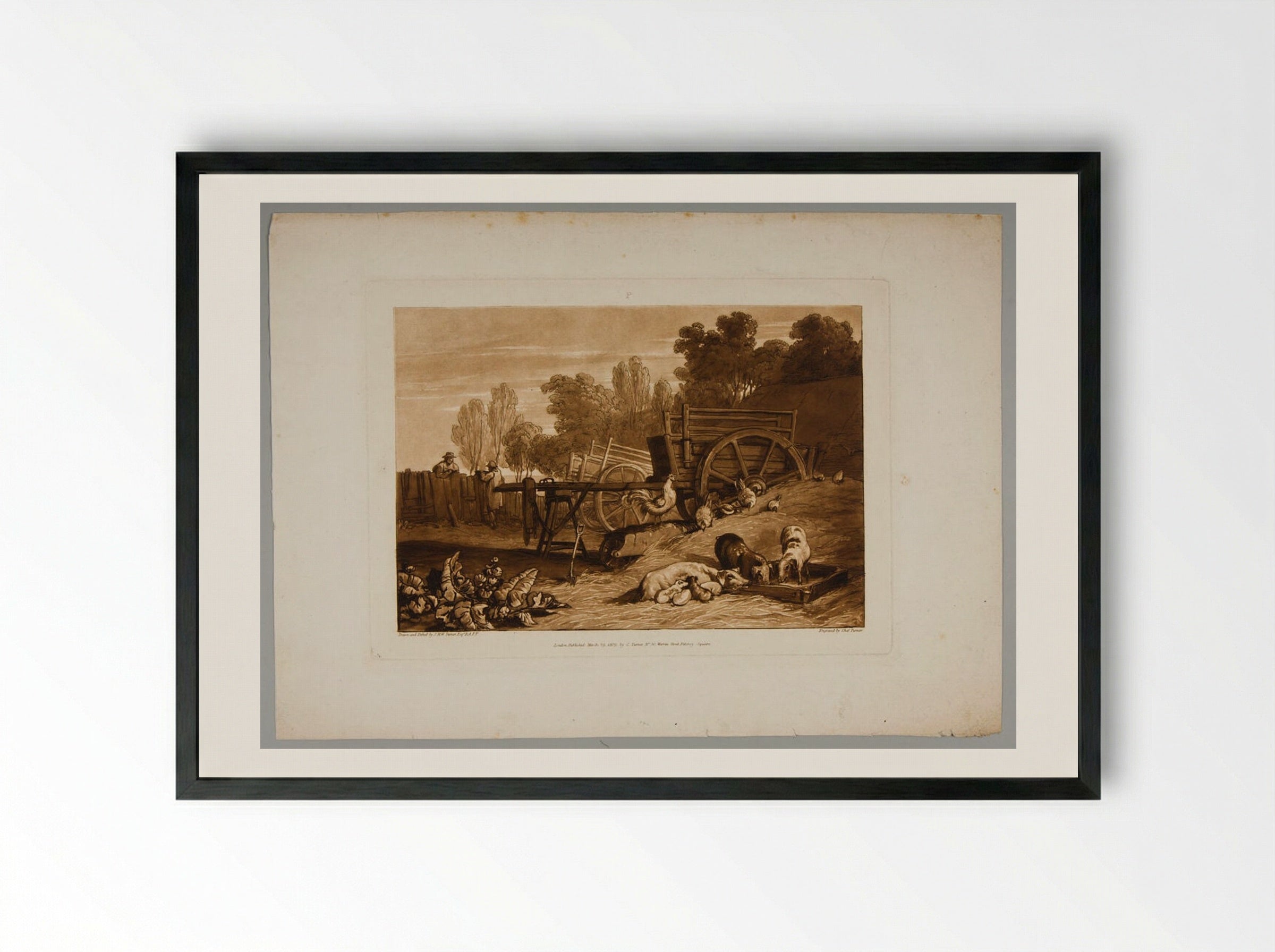 Farmyard with the Cock - Charles Turner - Framed Print Black