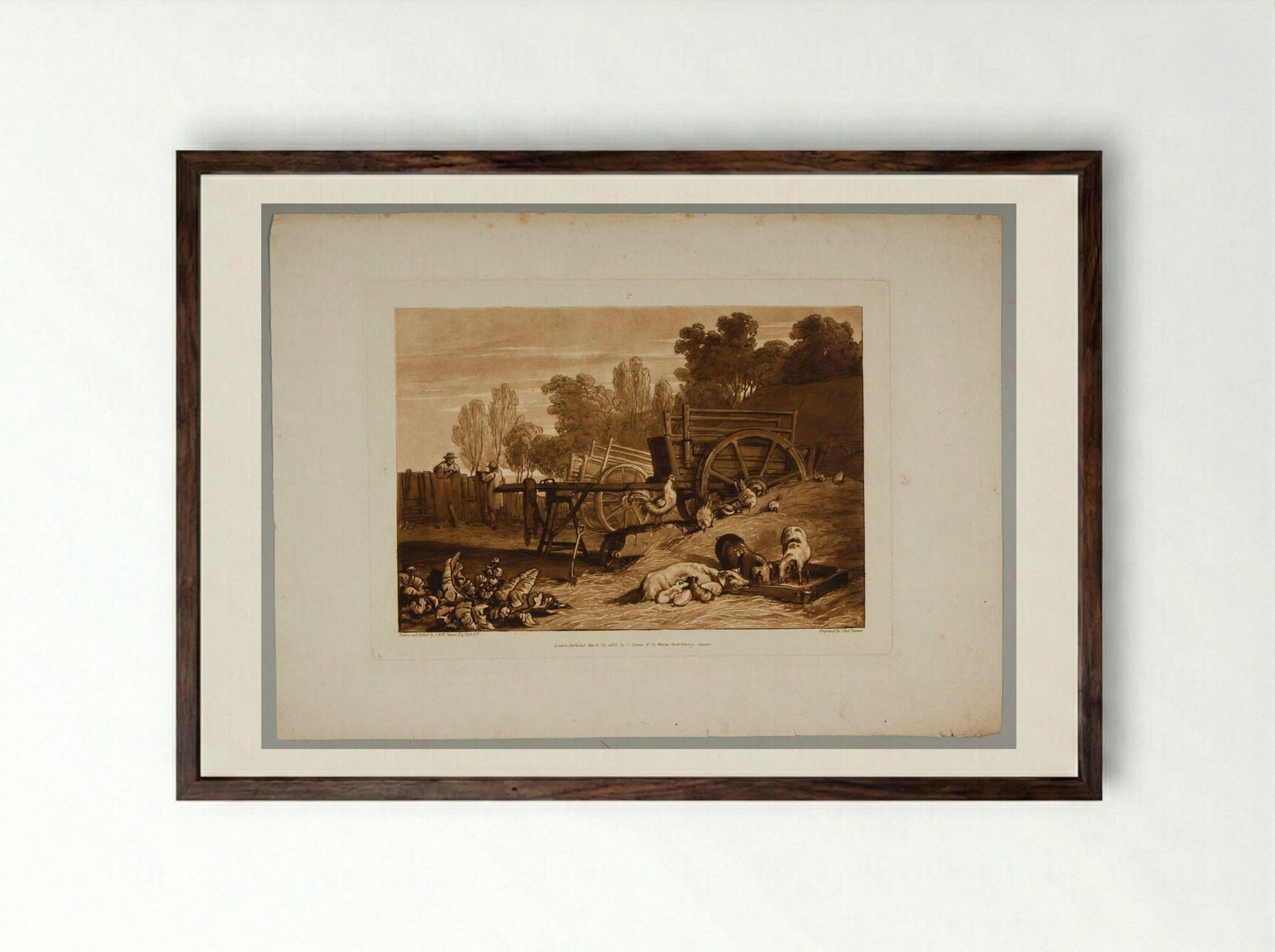 Farmyard with the Cock - Charles Turner - Framed Print Dark Wood