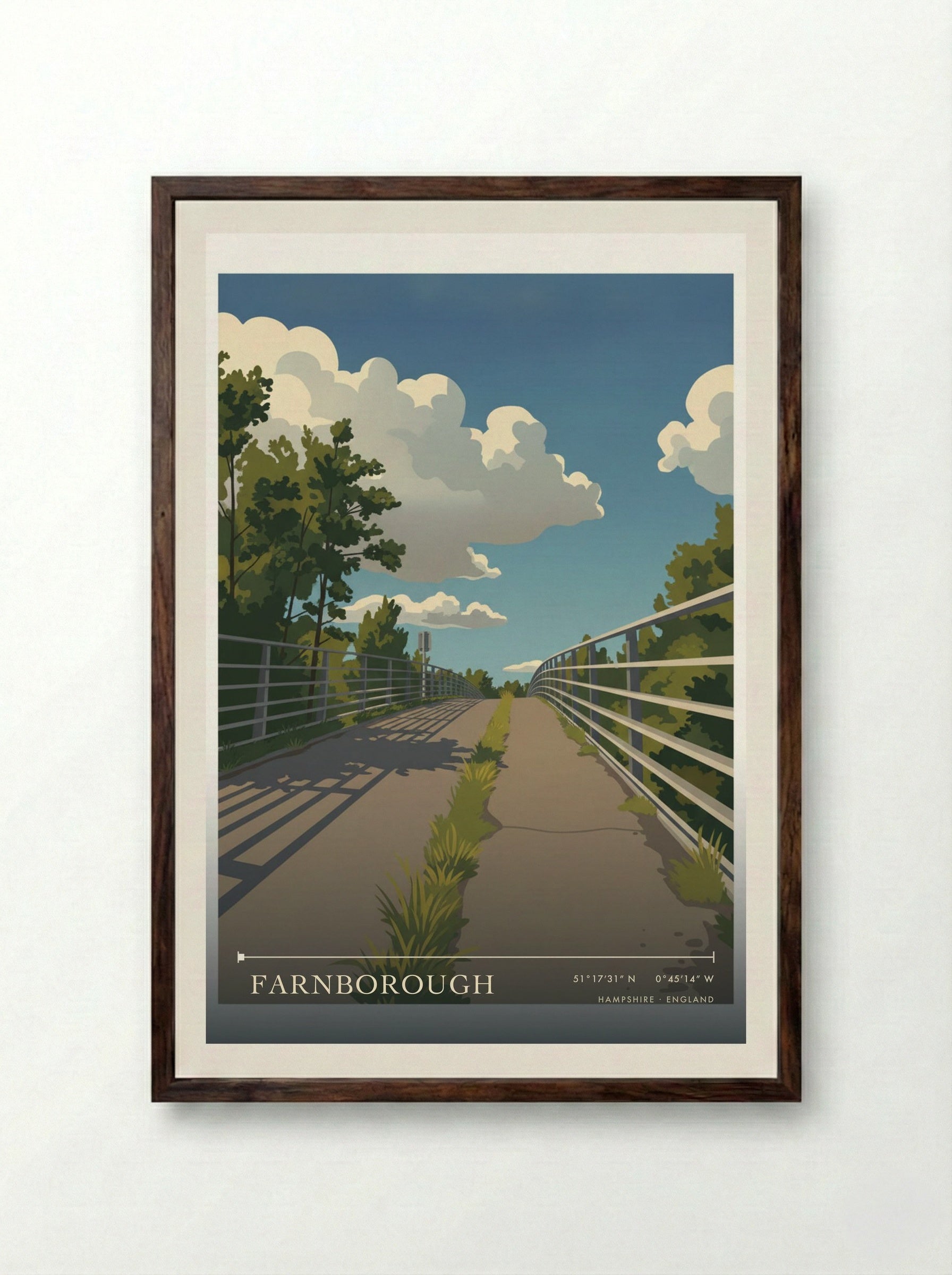 Farnborough Hampshire England Travel Poster - Framed Print Dark Wood