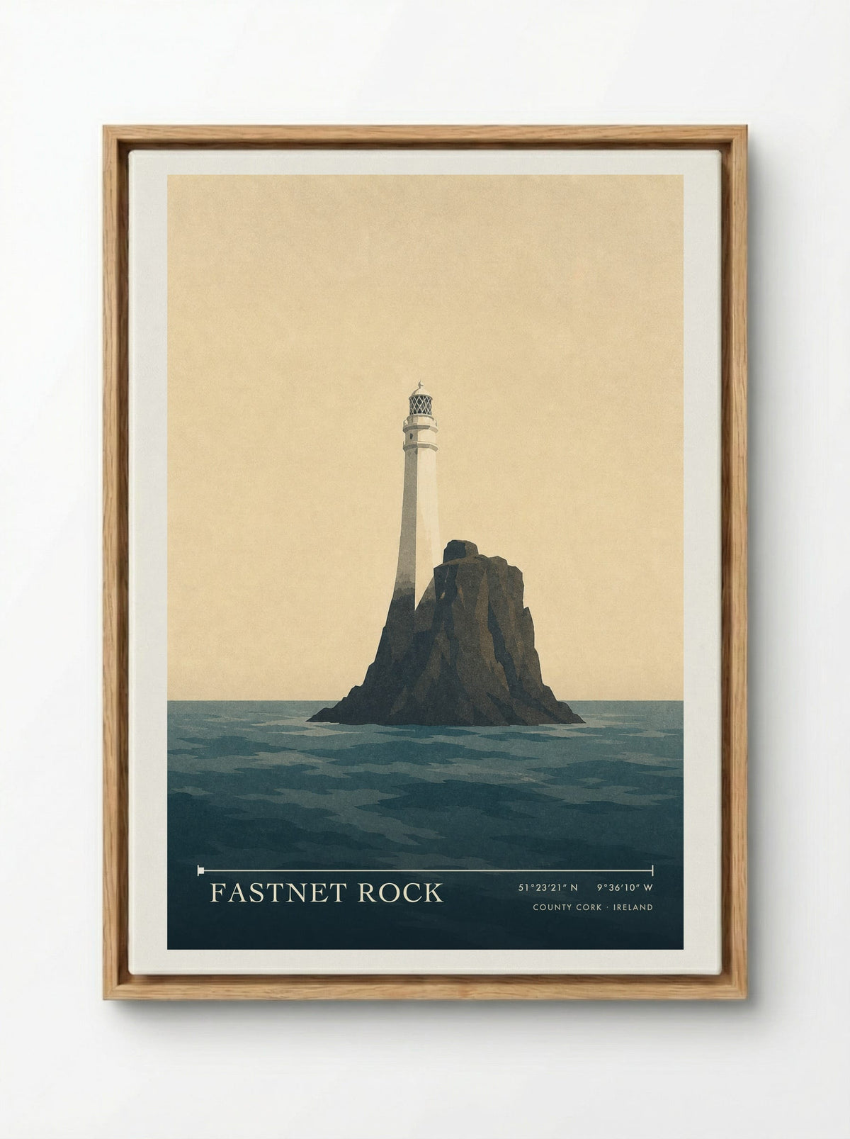 Fastnet Rock Travel Poster Artwork - Framed Canvas Wood