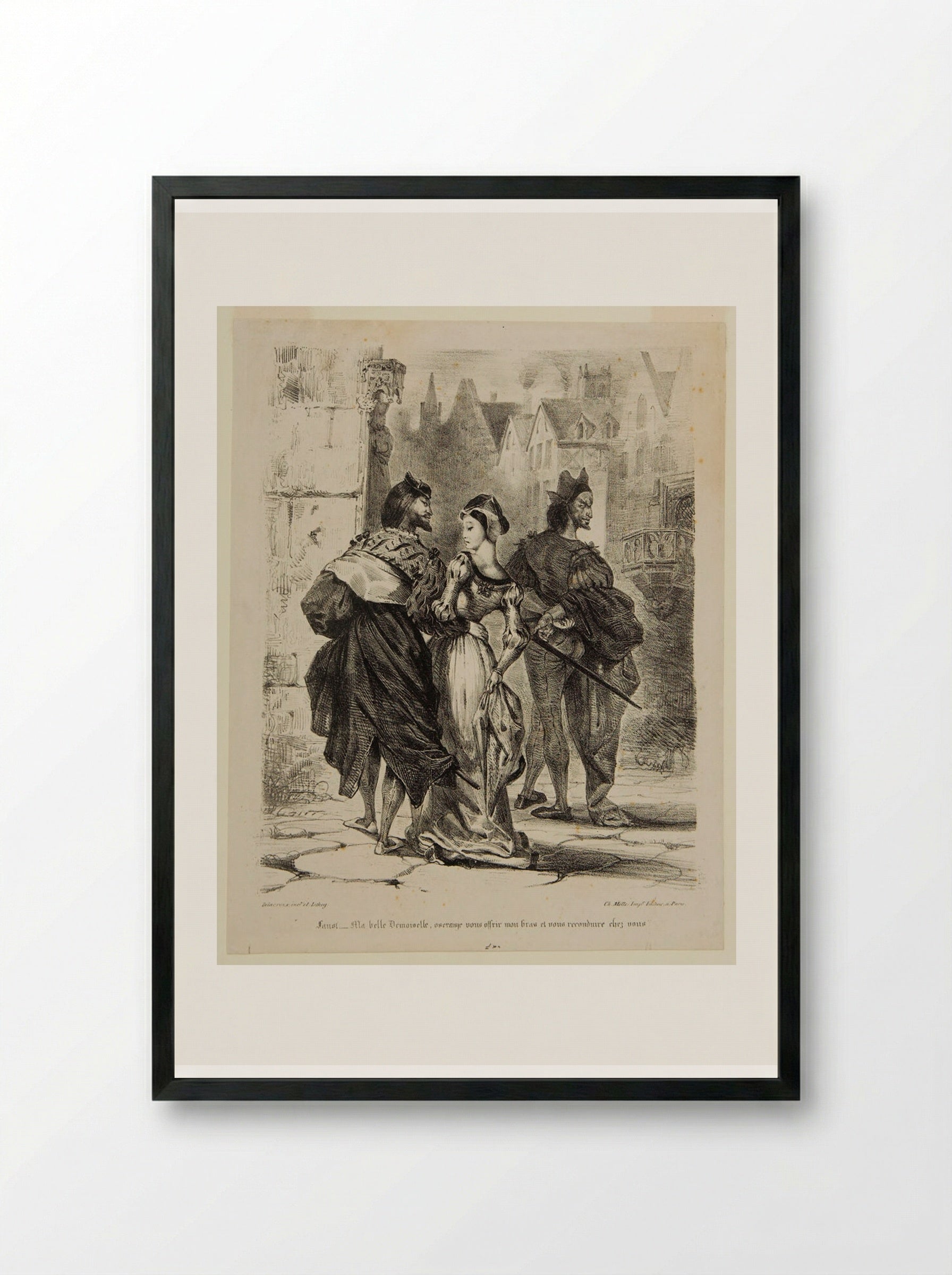 Faust Attempting to Seduce Marguerite - Ferdinand-Victor-Eugène Delacroix - Framed Print Black