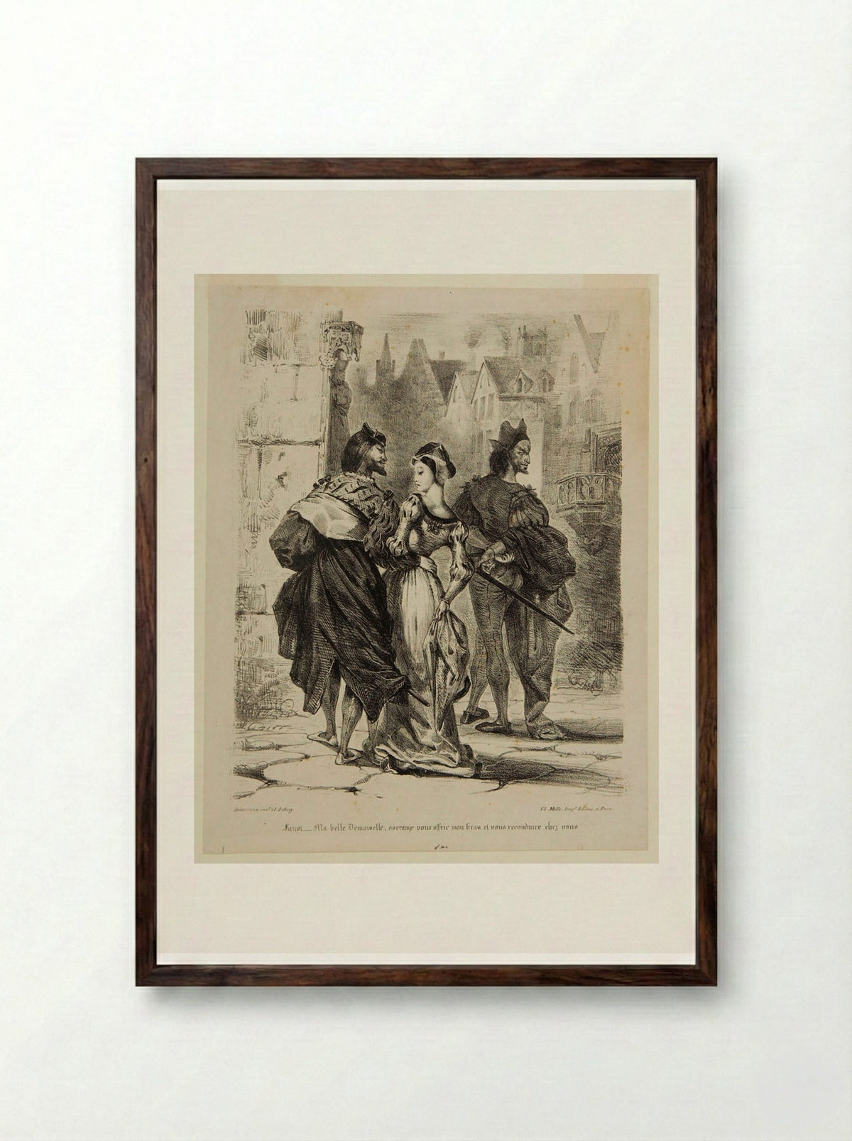 Faust Attempting to Seduce Marguerite - Ferdinand-Victor-Eugène Delacroix - Framed Print Dark Wood