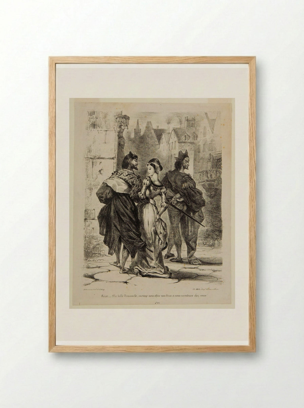 Faust Attempting to Seduce Marguerite - Ferdinand-Victor-Eugène Delacroix - Framed Print Wood