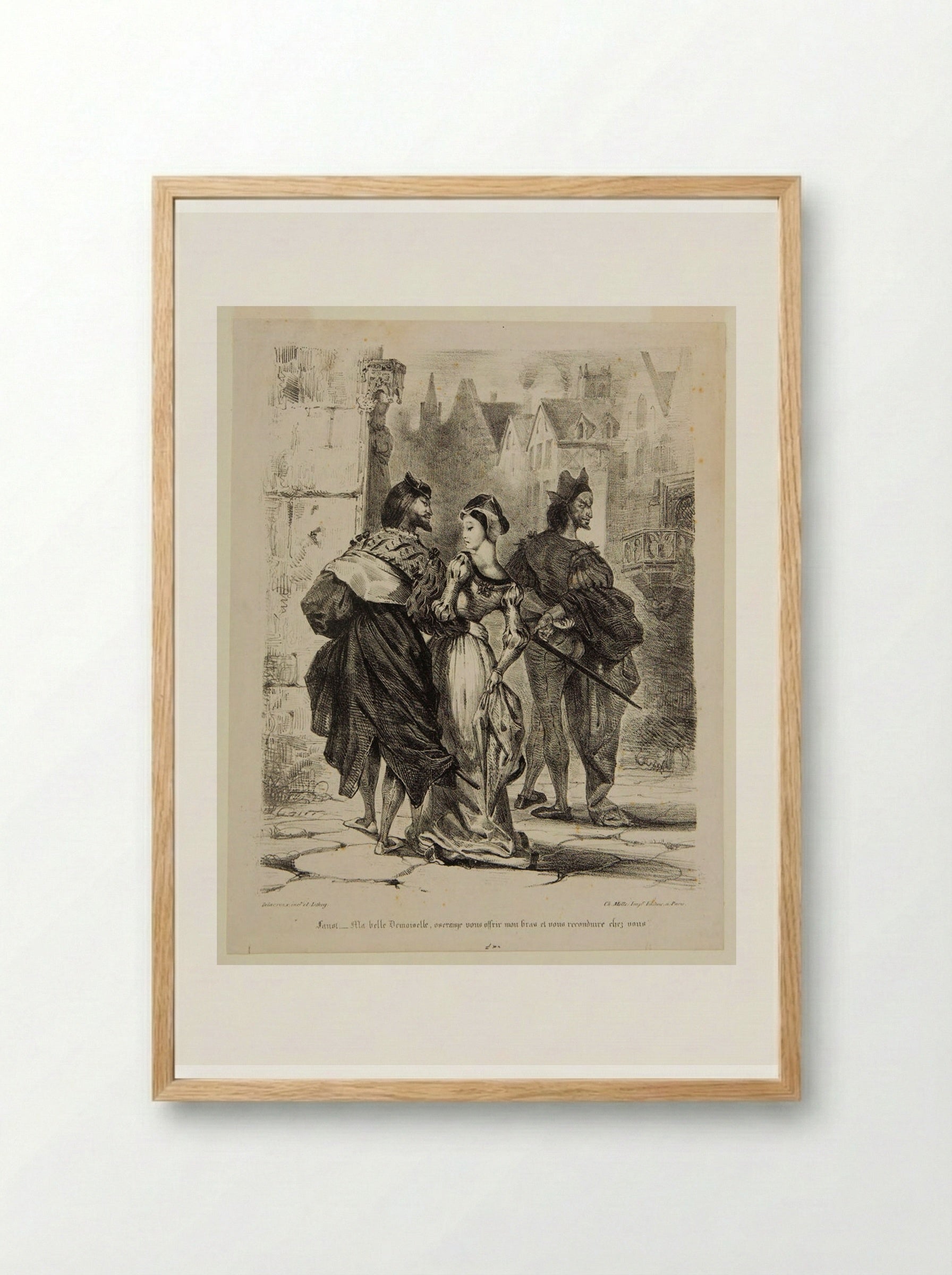Faust Attempting to Seduce Marguerite - Ferdinand-Victor-Eugène Delacroix - Framed Print Wood