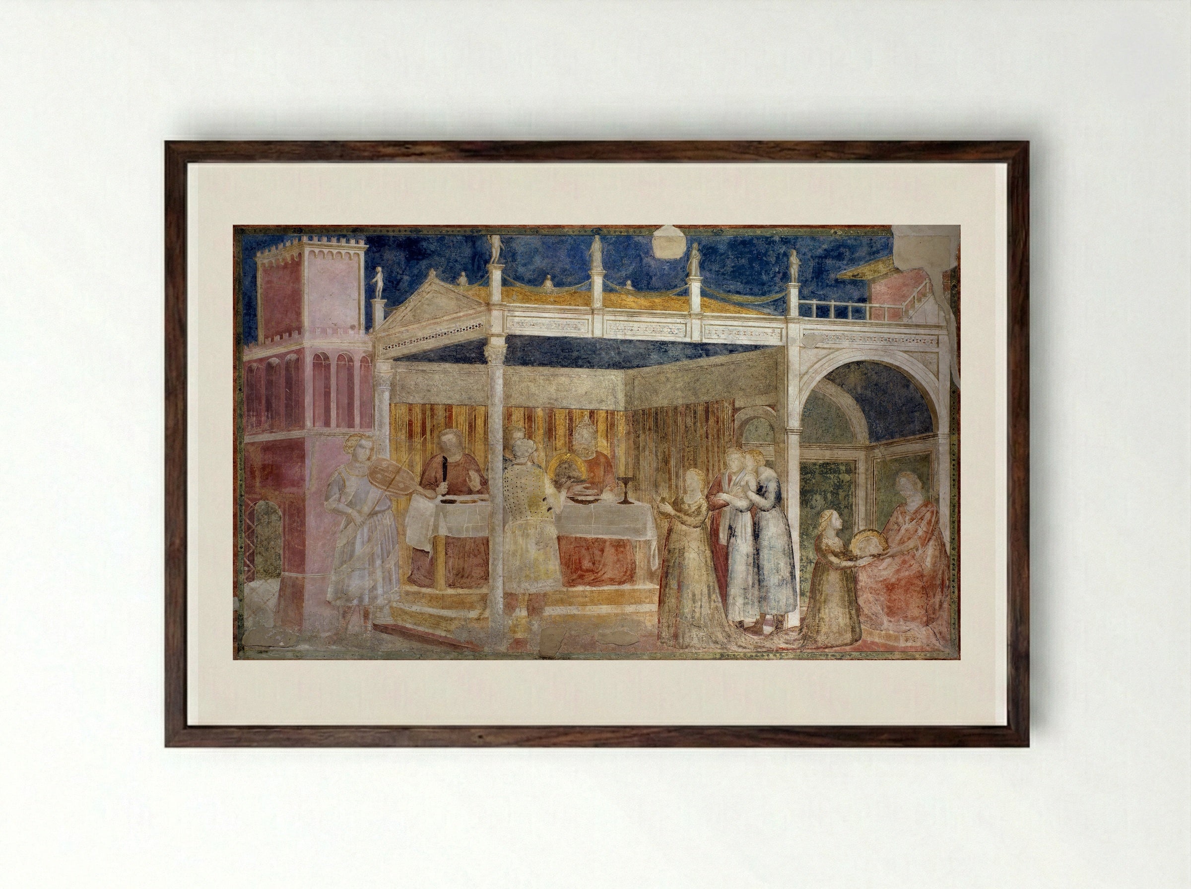 Feast of Herod - Giotto di Bondone - Framed Print Dark Wood