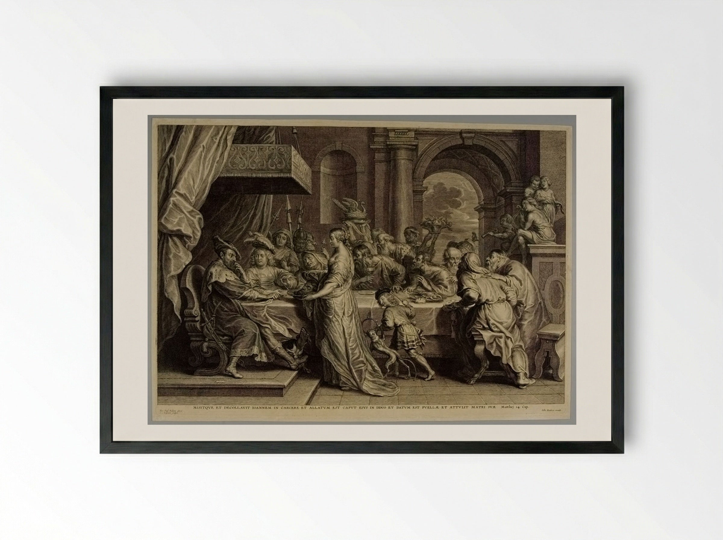 Feast of Herodias; Head of Saint John Presented at the Table - Schelte Adamsz. Bolswert - Framed Print Black