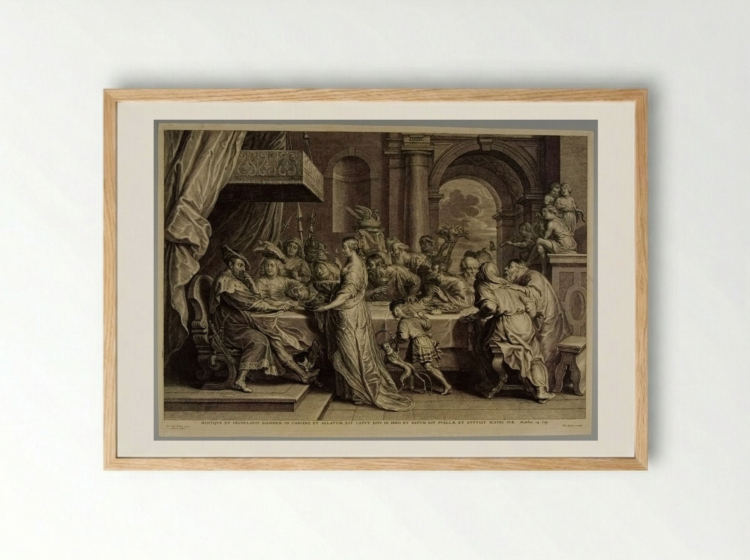 Feast of Herodias; Head of Saint John Presented at the Table - Schelte Adamsz. Bolswert - Framed Print Wood