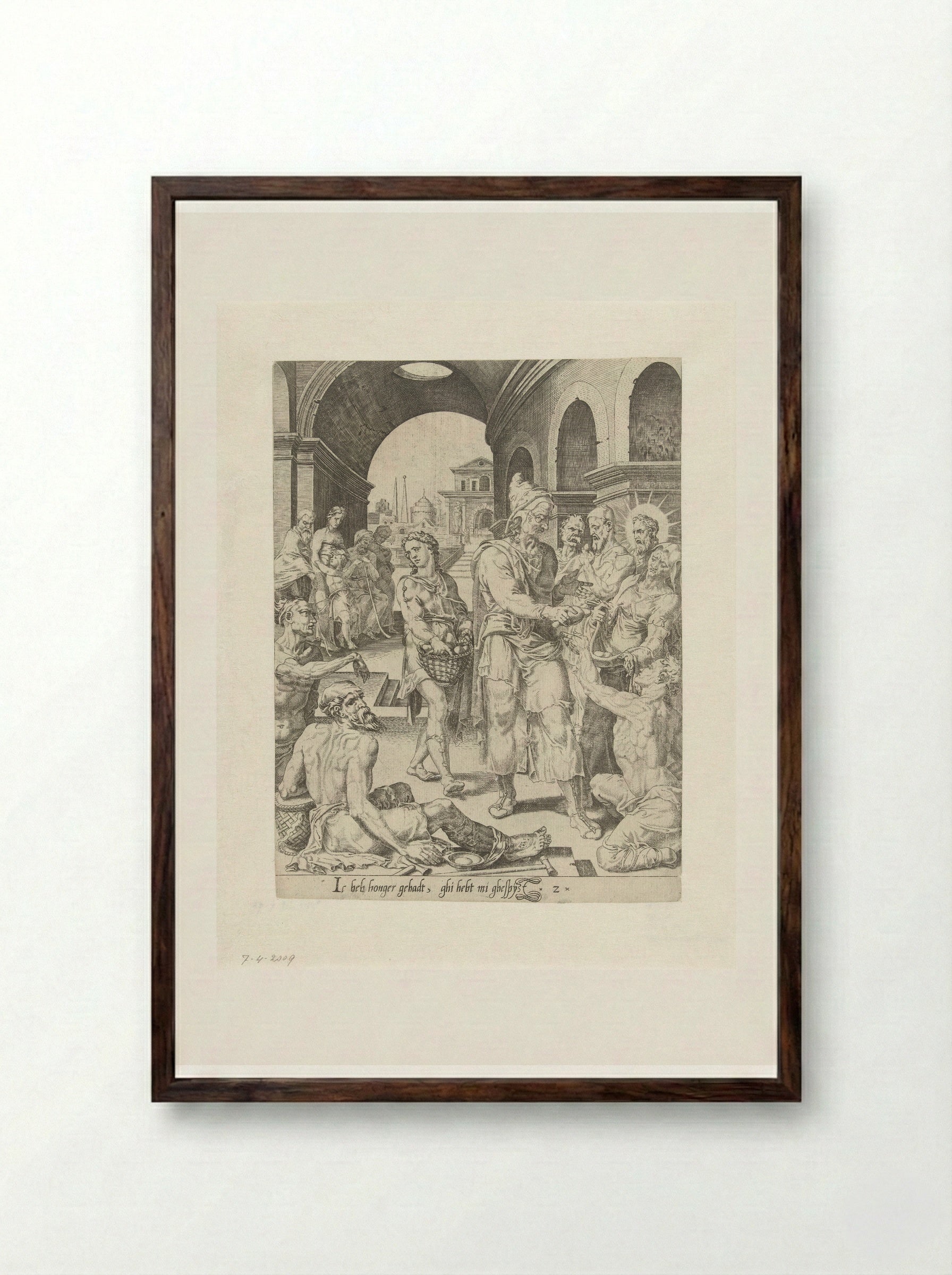 Feeding the Hungry - Dirck Volckertsz. Coornhert - Framed Print Dark Wood