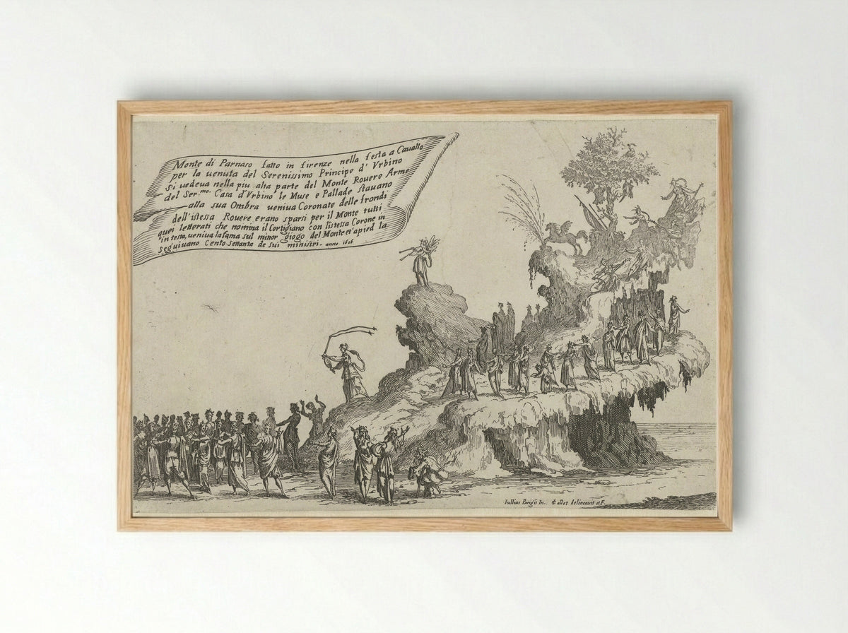 Feest te Florence: praalwagen met de berg Parnassus - Jacques Callot - Framed Print Wood