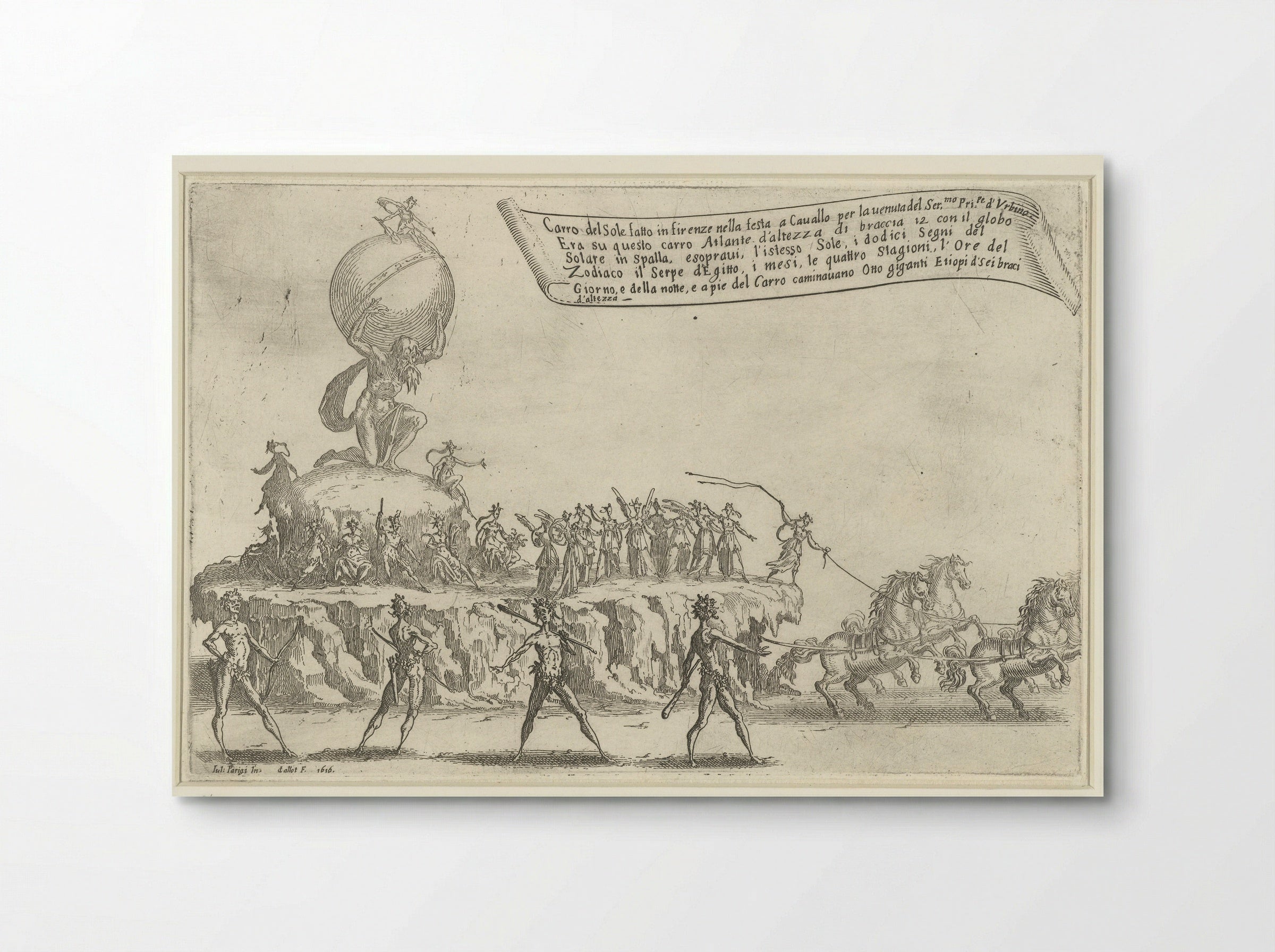 Feest te Florence: praalwagen van Atlas en de zon - Jacques Callot - Poster
