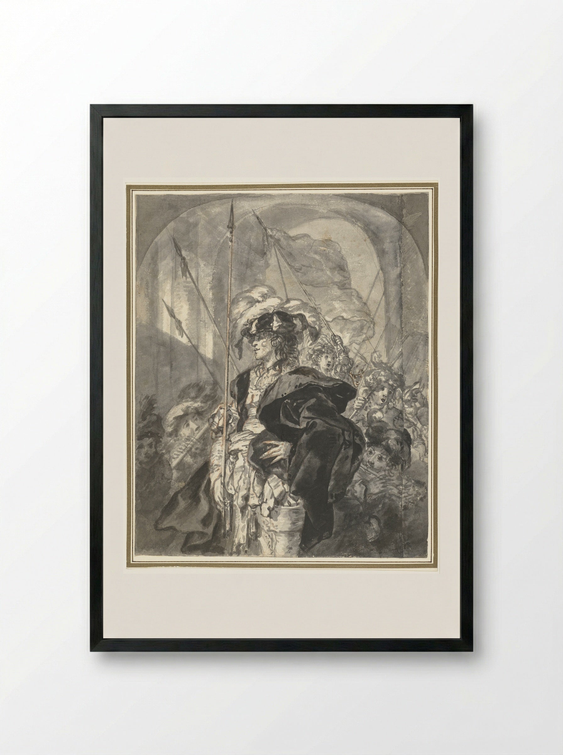 Feestelijk uitgedoste figuur omringd door jongens - Jürgen Ovens - Framed Print Black