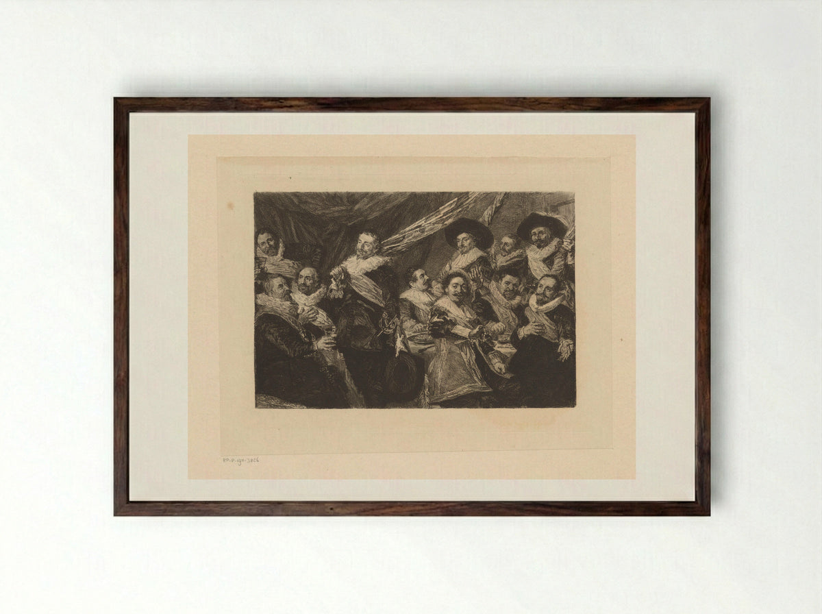 Feestmaal van de officieren van de Haarlemse Sint Jorisschutterij - William Unger - Framed Print Dark Wood