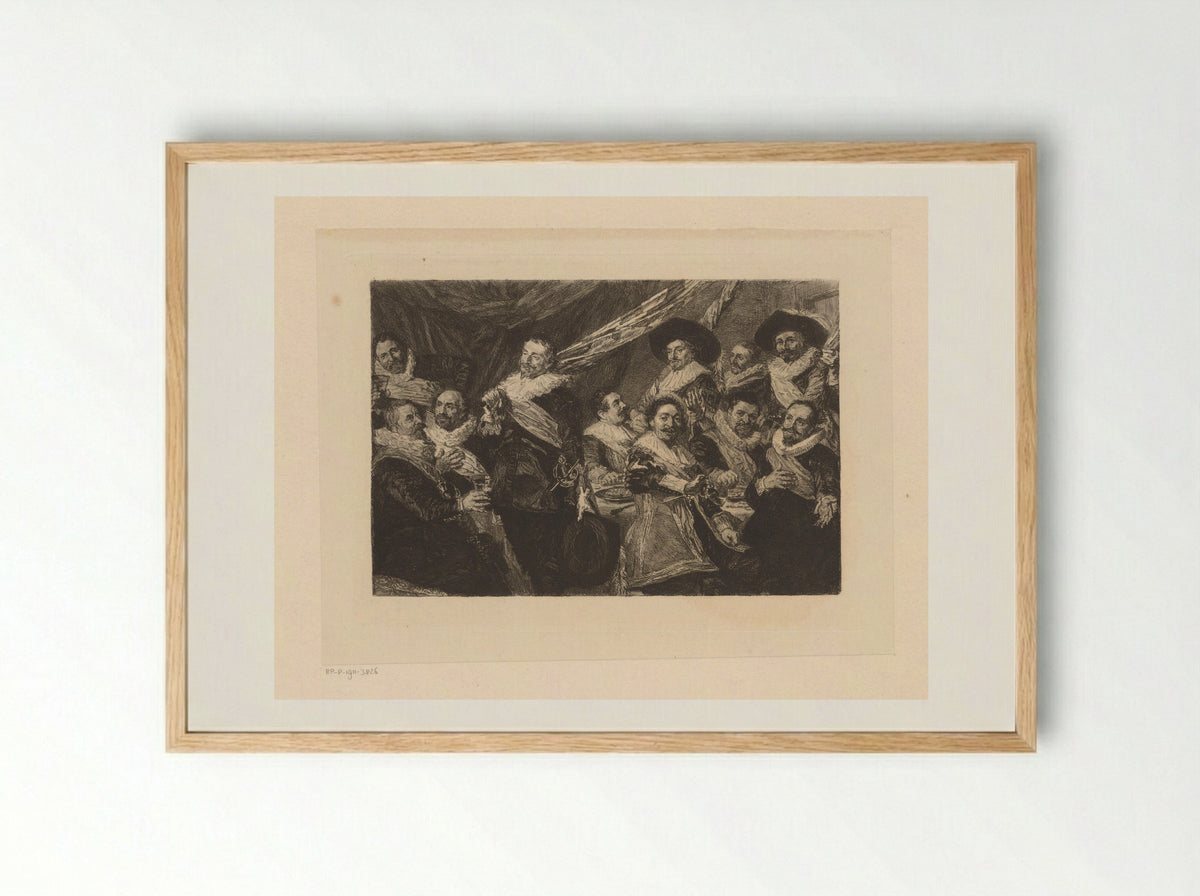 Feestmaal van de officieren van de Haarlemse Sint Jorisschutterij - William Unger - Framed Print Wood