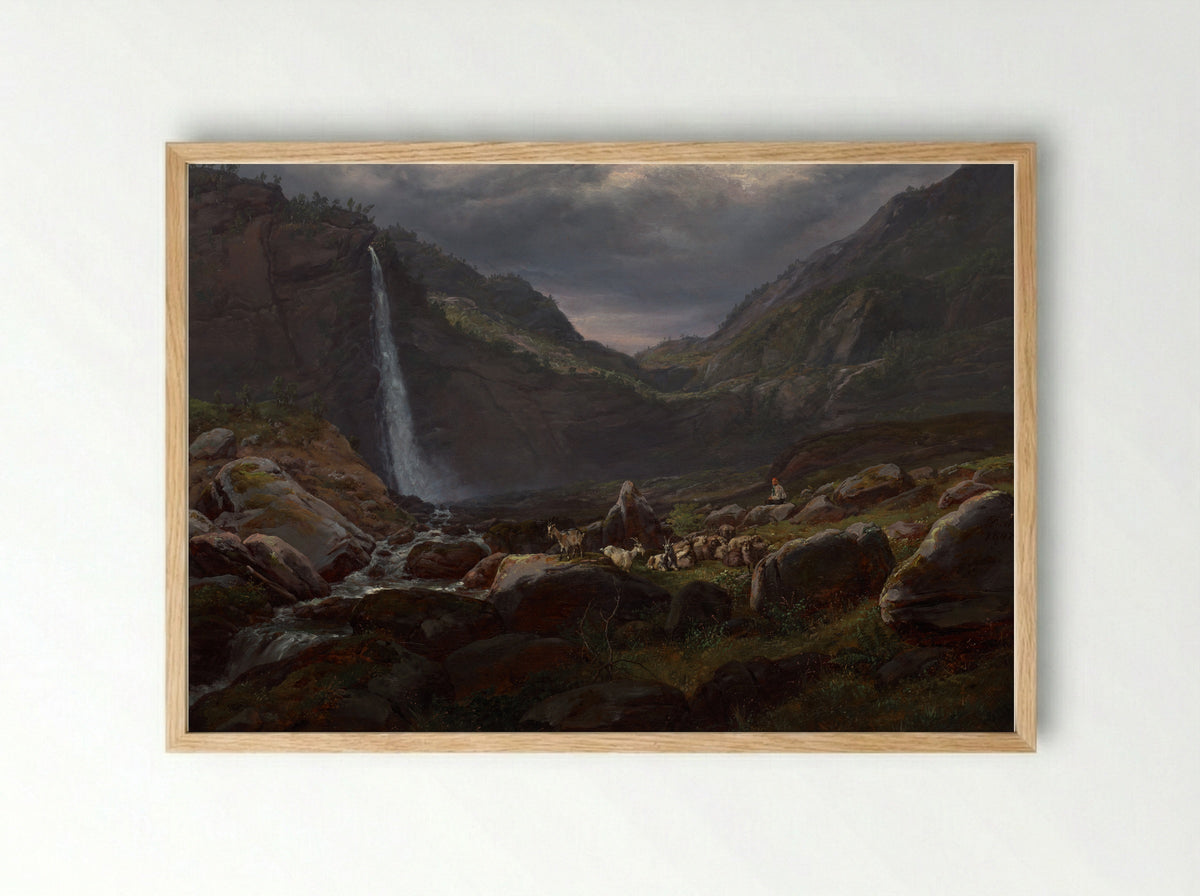 Feige Waterfall (Feigefossen), Lysterfjord, Norway - Johan Christian Clausen Dahl - Framed Print Wood