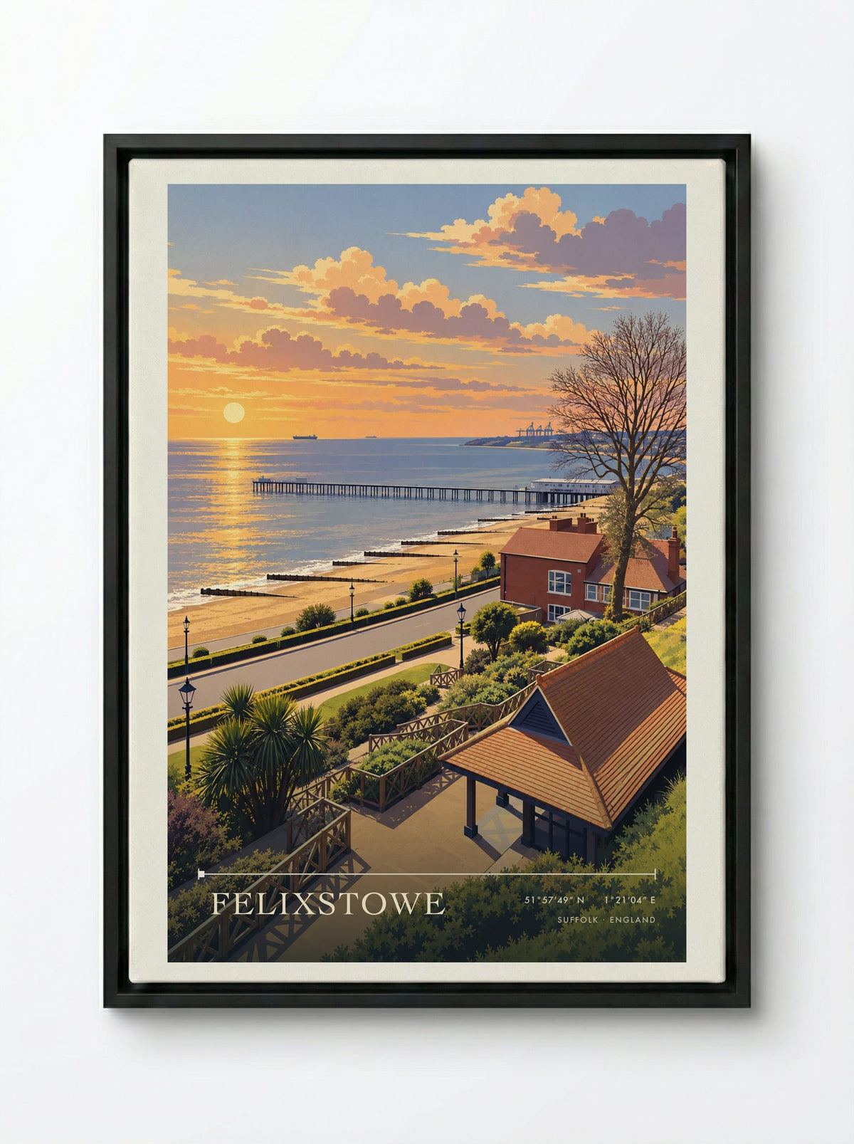 Felixstowe, Suffolk | Travel Poster - Framed Canvas Black