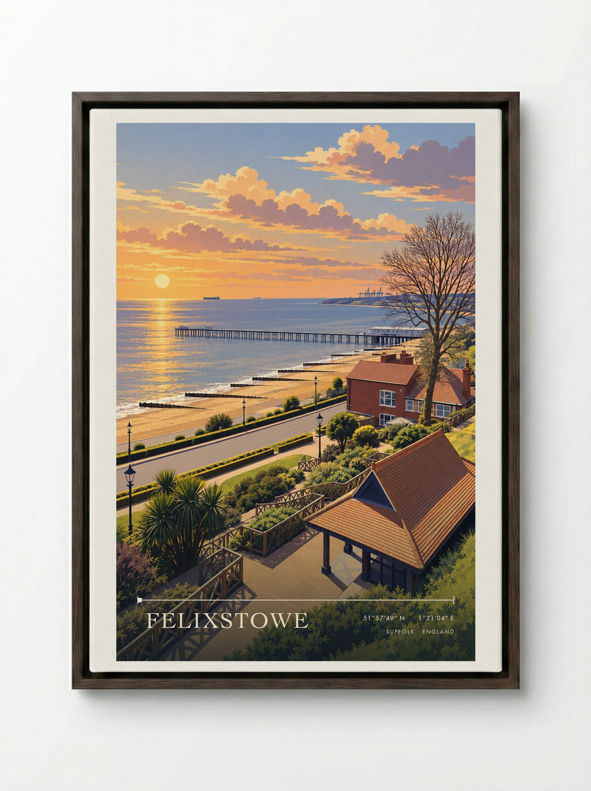 Felixstowe, Suffolk | Travel Poster - Framed Canvas Dark Wood
