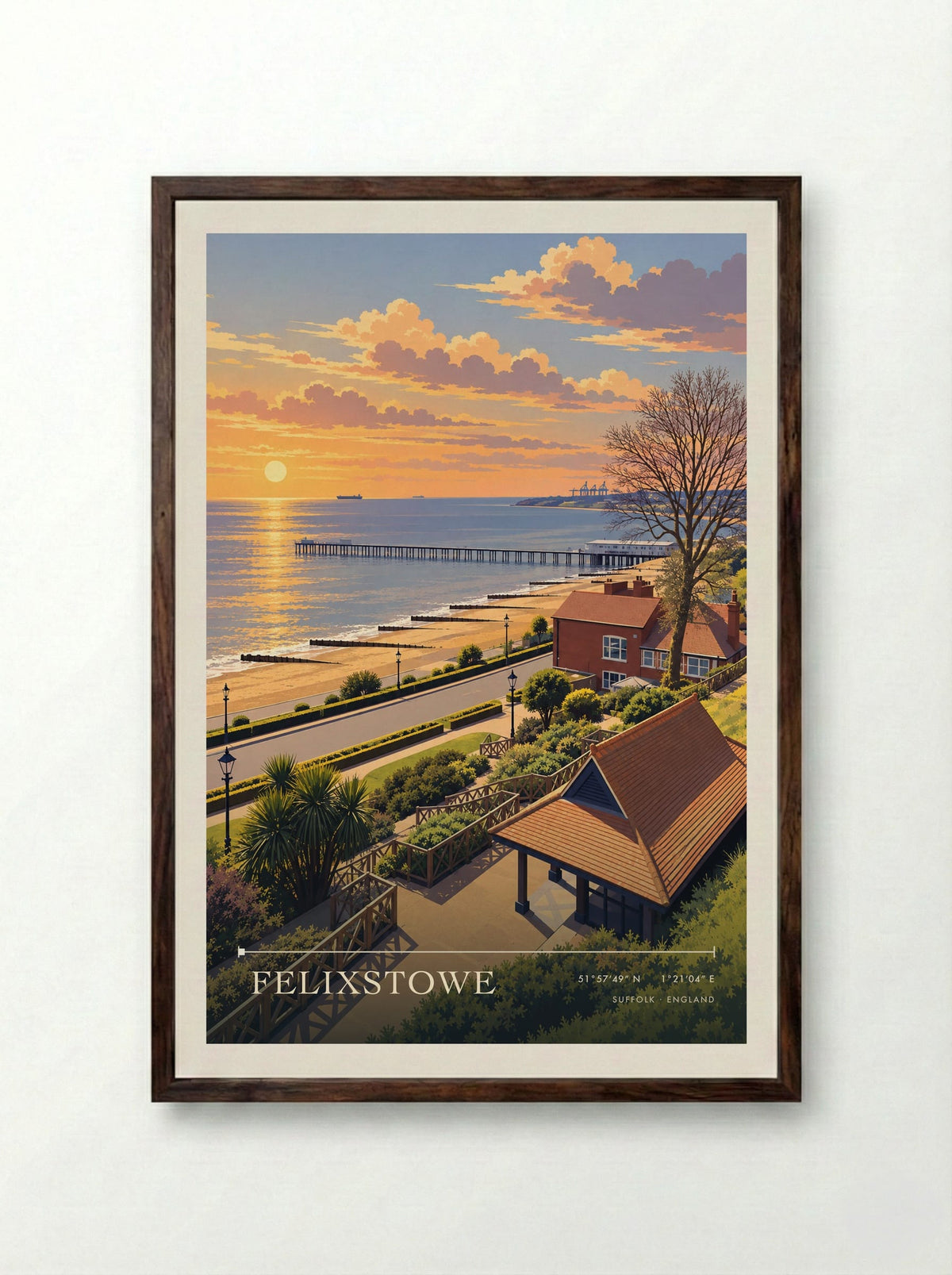 Felixstowe, Suffolk | Travel Poster - Framed Print Dark Wood