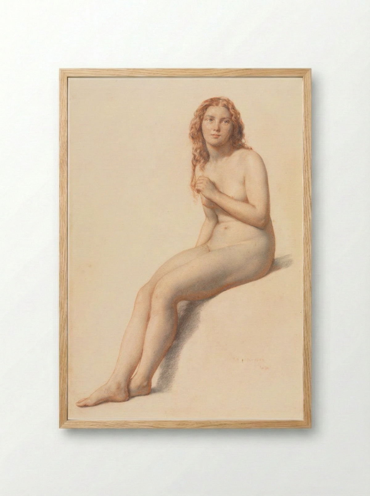 Female Nude, Seated, Three Quarter View from Front - William Mulready - Framed Print Wood