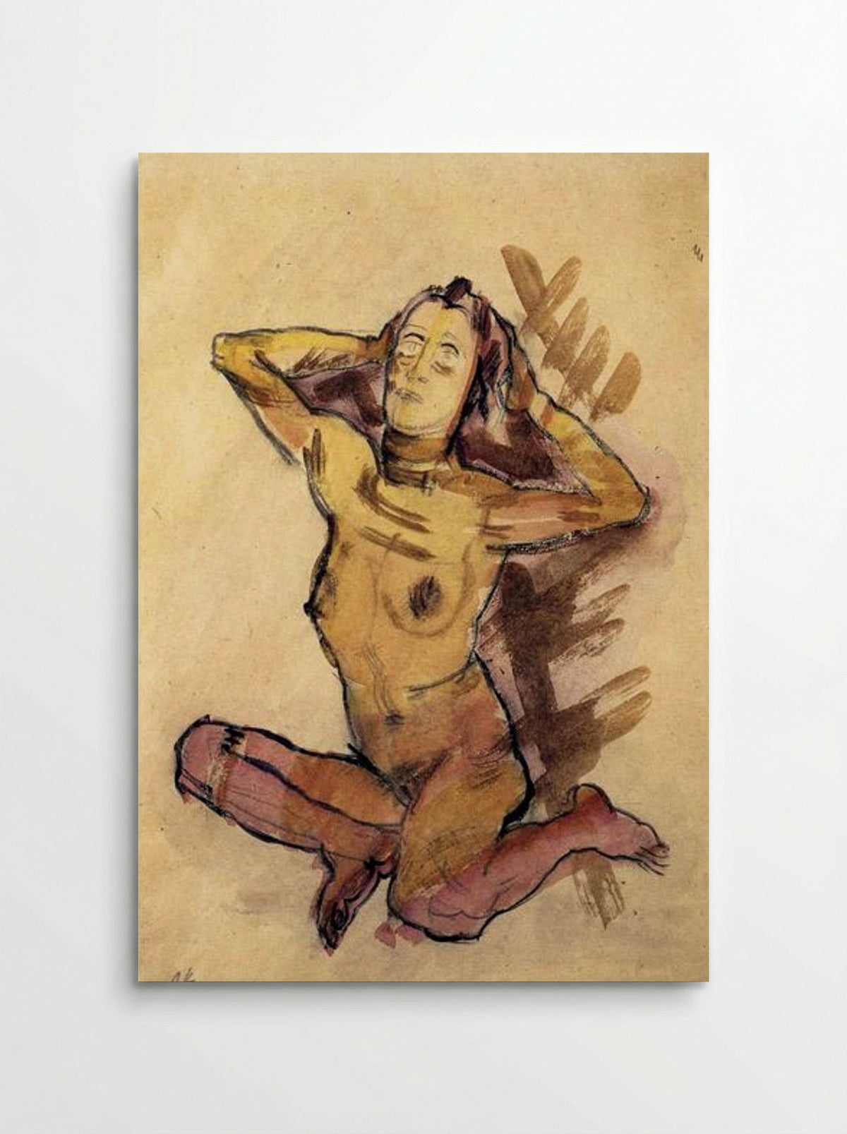 Female Nude Seated on the Ground - Oskar Kokoschka - Poster
