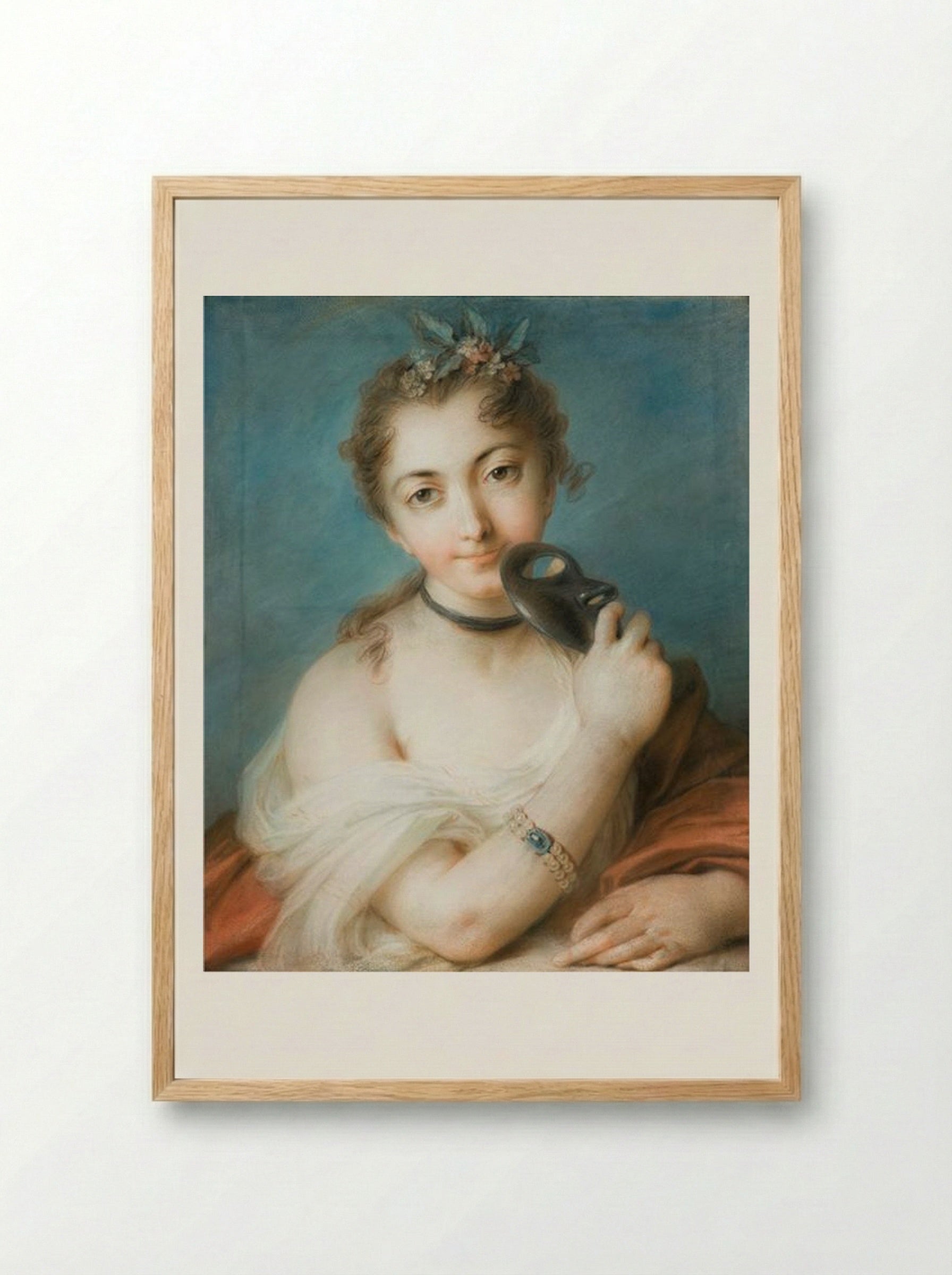 Female Portrait with Mask - Rosalba Carriera - Framed Print Wood