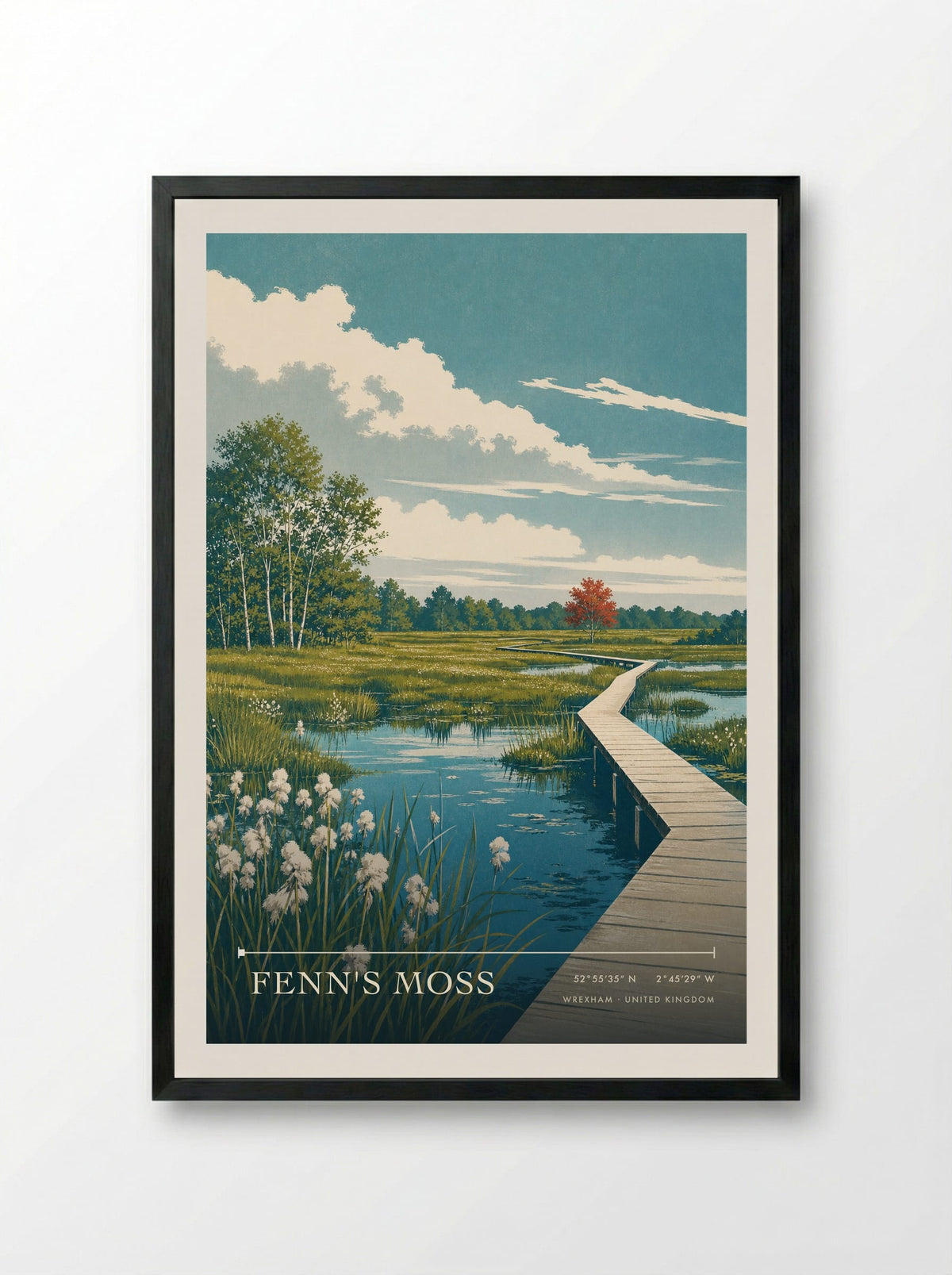 Fenn's Moss Wrexham United Kingdom Travel Poster - Framed Print Black