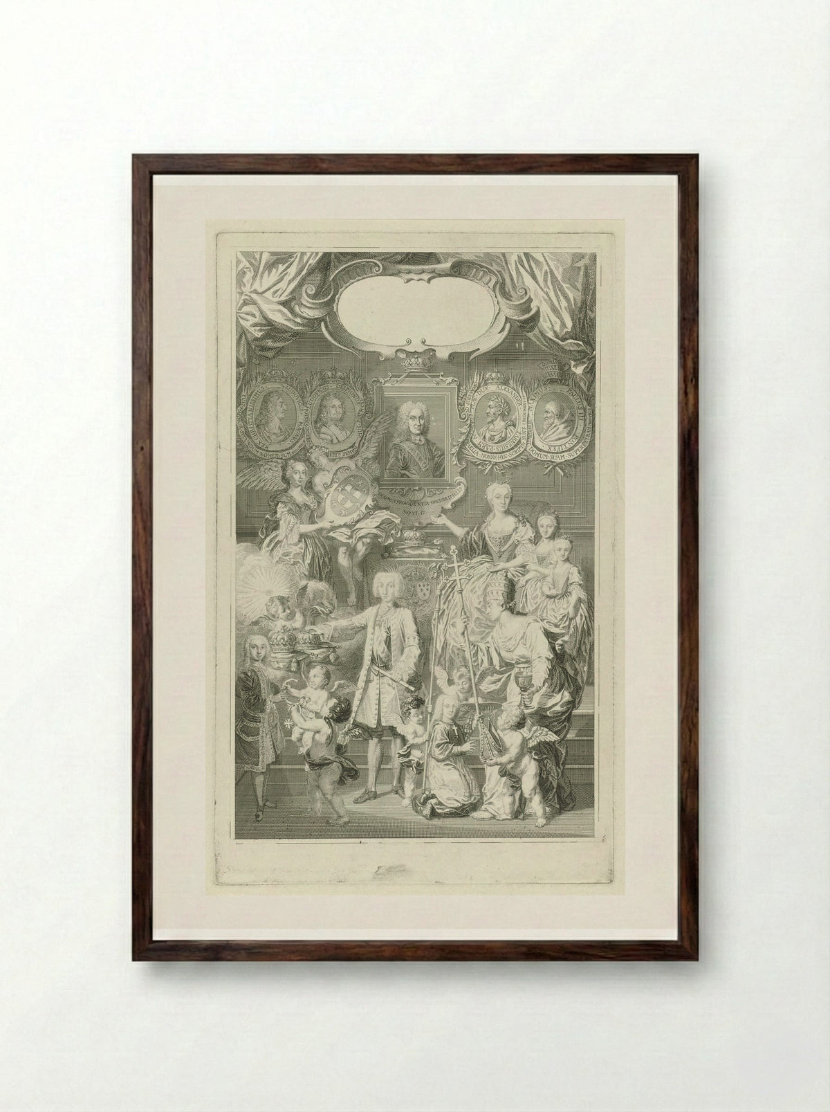 Ferdinand VI als opvolger van Filips V ten midden van zijn familie - Pieter Tanjé - Framed Print Dark Wood