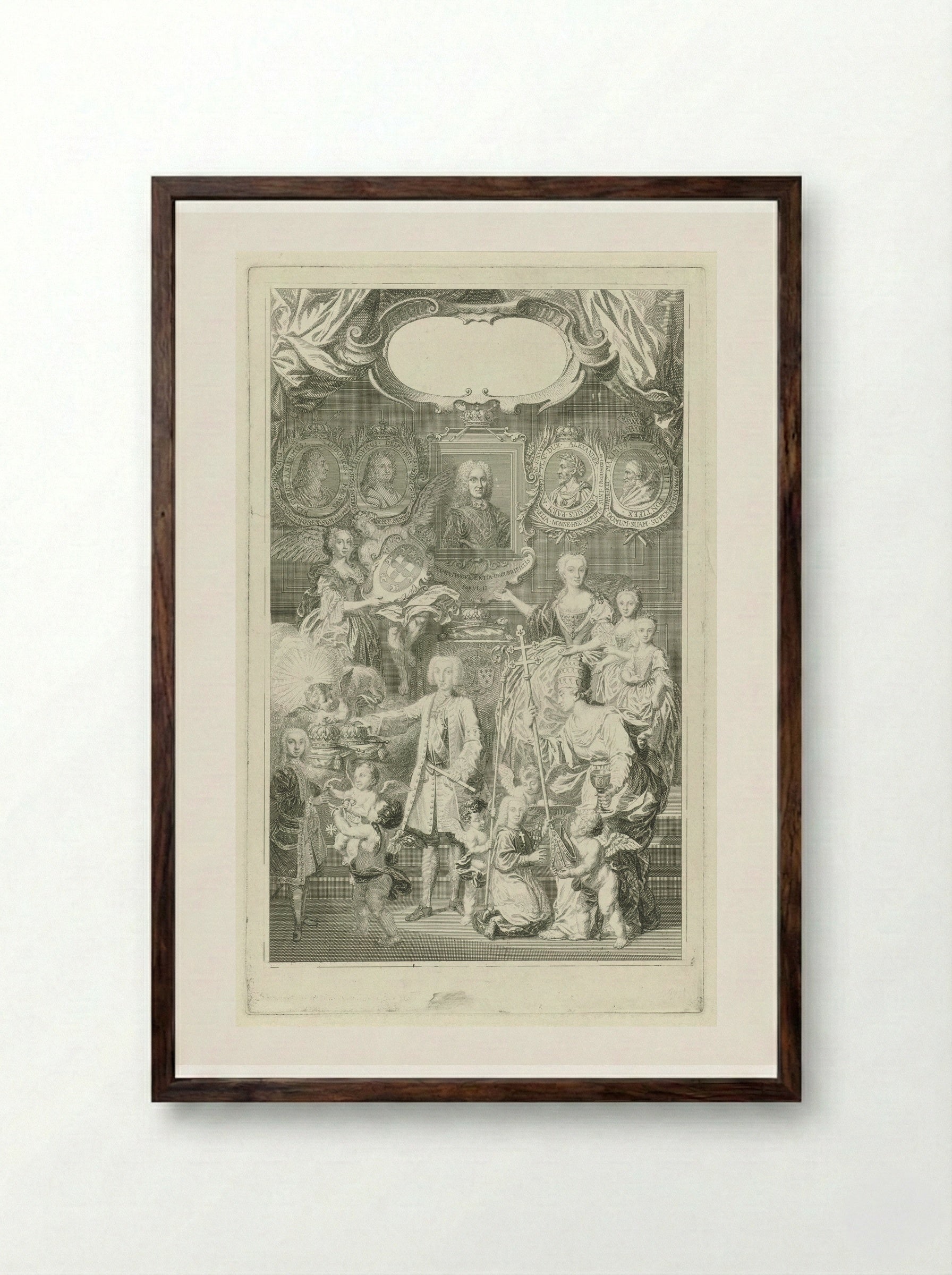 Ferdinand VI als opvolger van Filips V ten midden van zijn familie - Pieter Tanjé - Framed Print Dark Wood