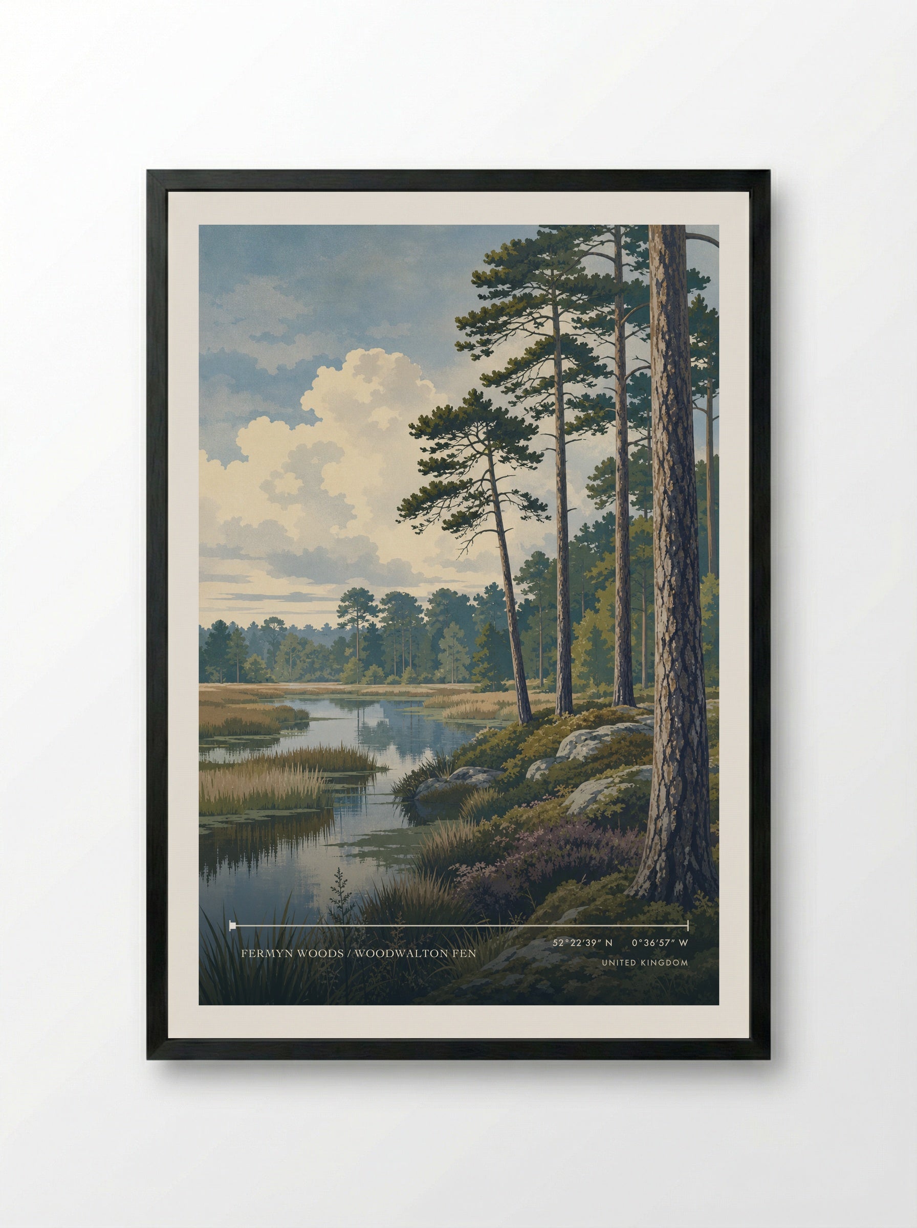 Fermyn Woods / Woodwalton Fen United Kingdom Travel Poster - Framed Print Black