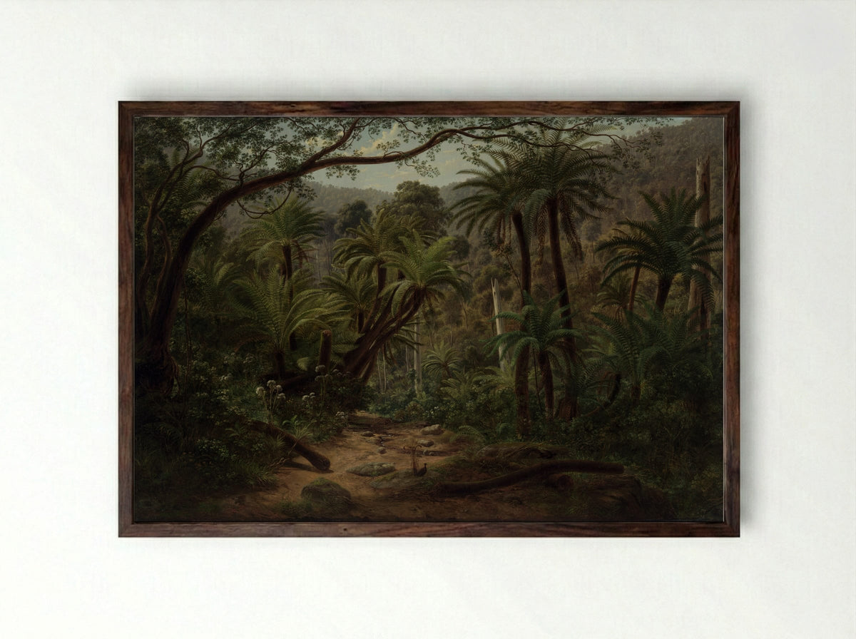 Ferntree Gully in the Dandenong Ranges - Eugene von Guerard - Framed Print Dark Wood
