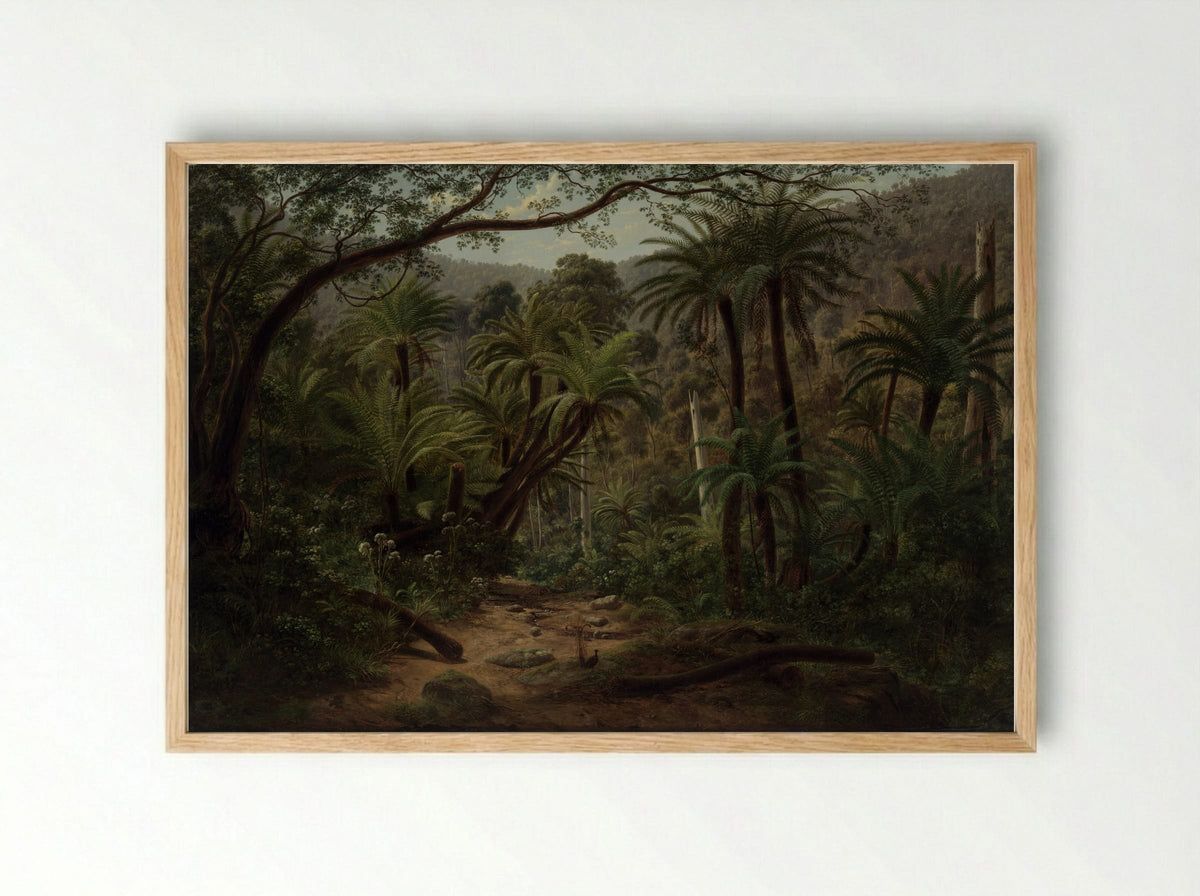 Ferntree Gully in the Dandenong Ranges - Eugene von Guerard - Framed Print Wood