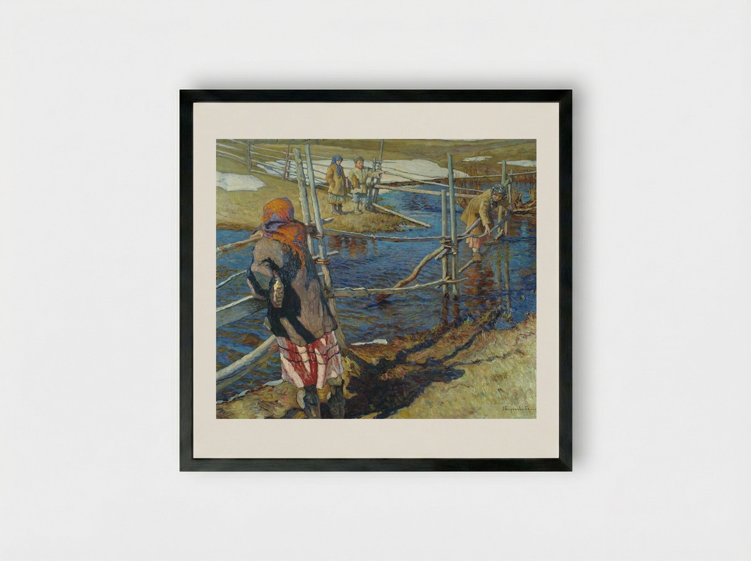 Ferriage - Nikolay Bogdanov-Belsky - Framed Print Black
