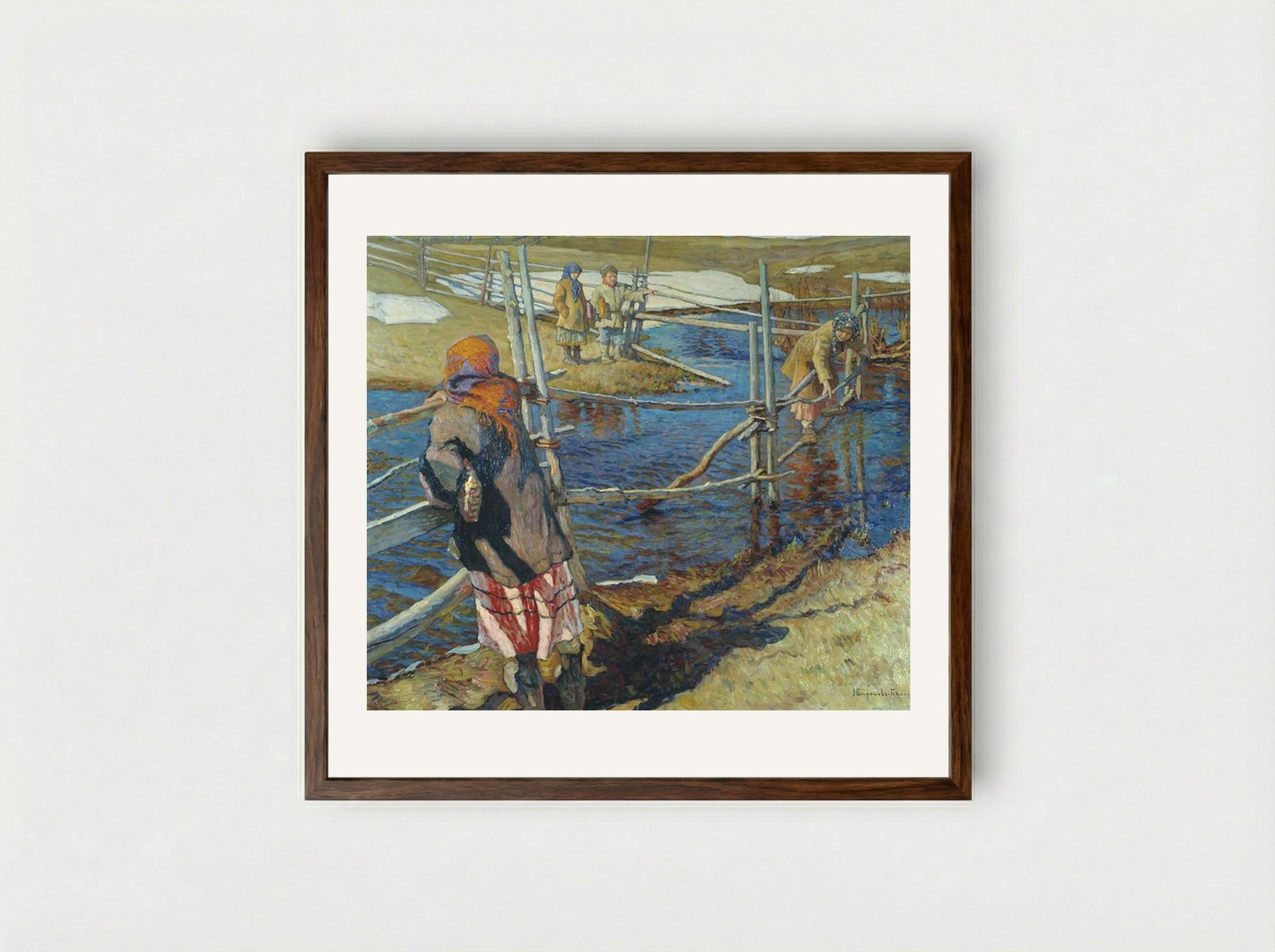 Ferriage - Nikolay Bogdanov-Belsky - Framed Print Dark Wood
