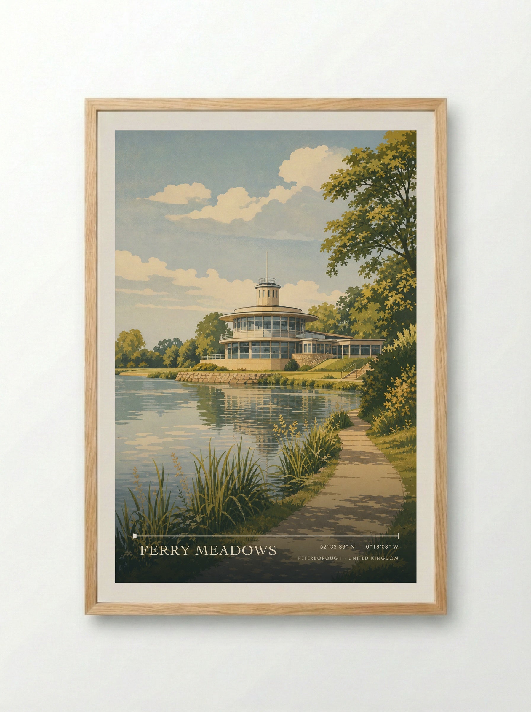 Ferry Meadows Peterborough United Kingdom Travel Poster - Framed Print Wood