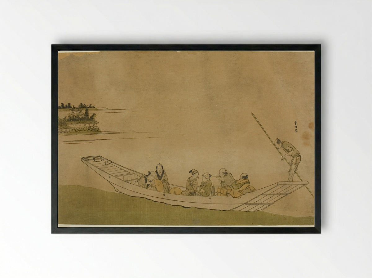 Ferryboat - Katsushika Hokusai - Framed Print Black