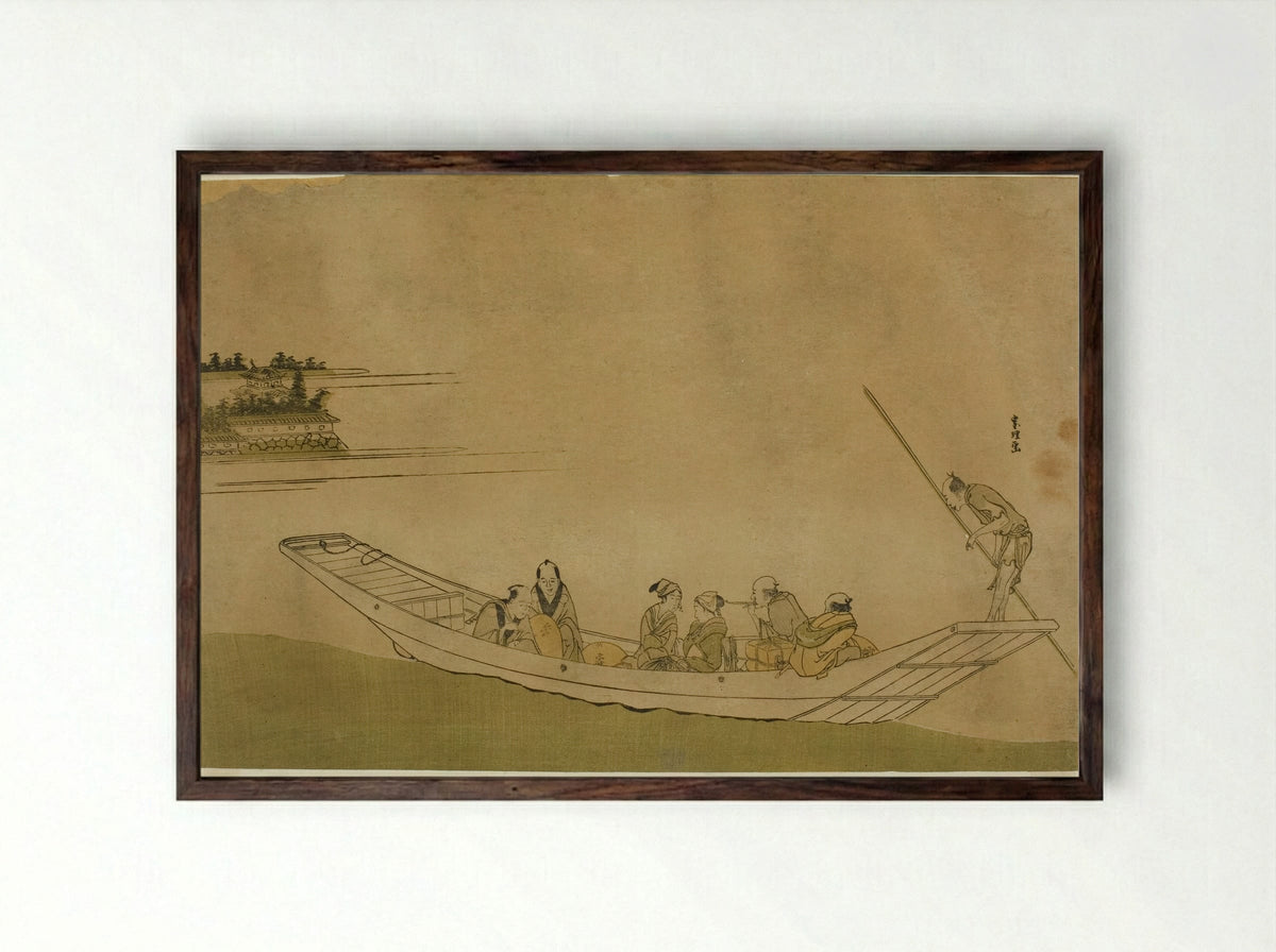 Ferryboat - Katsushika Hokusai - Framed Print Dark Wood
