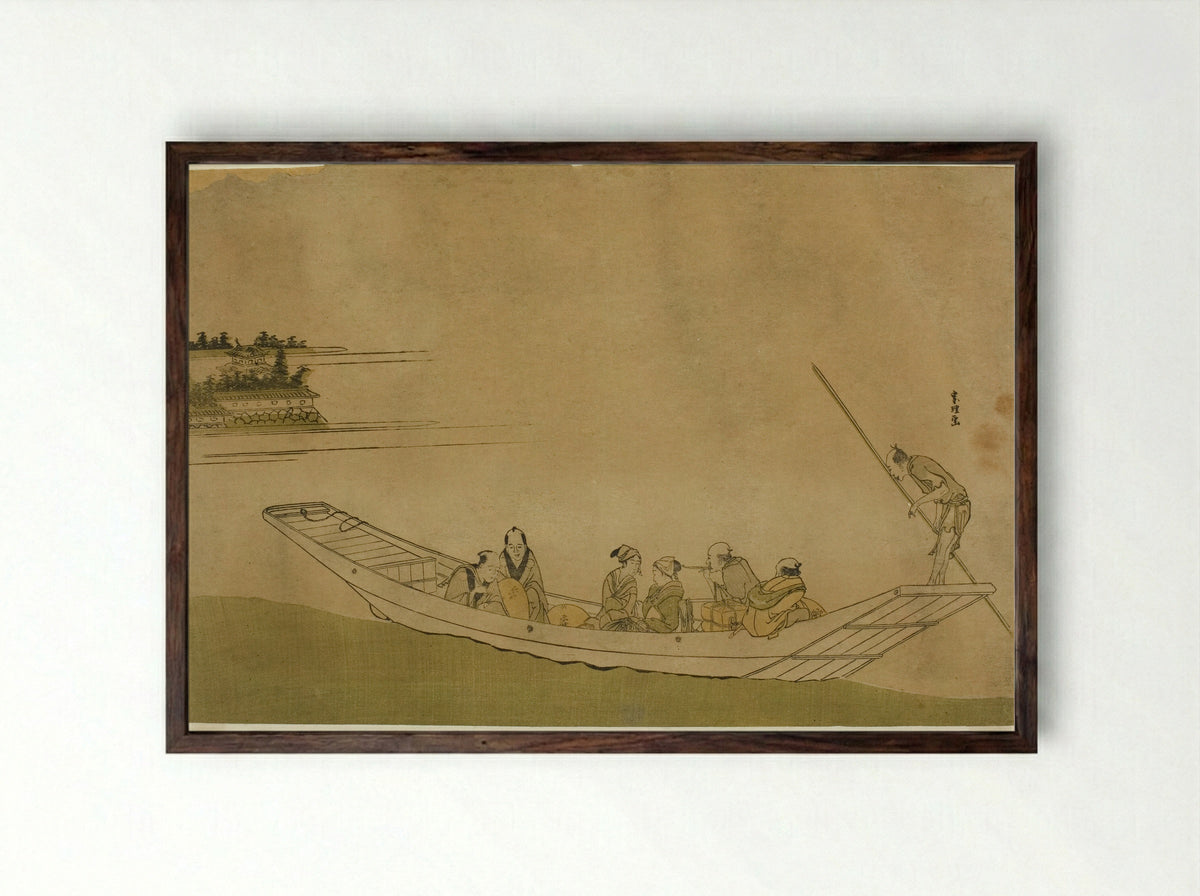 Ferryboat - Katsushika Hokusai - Framed Print Dark Wood