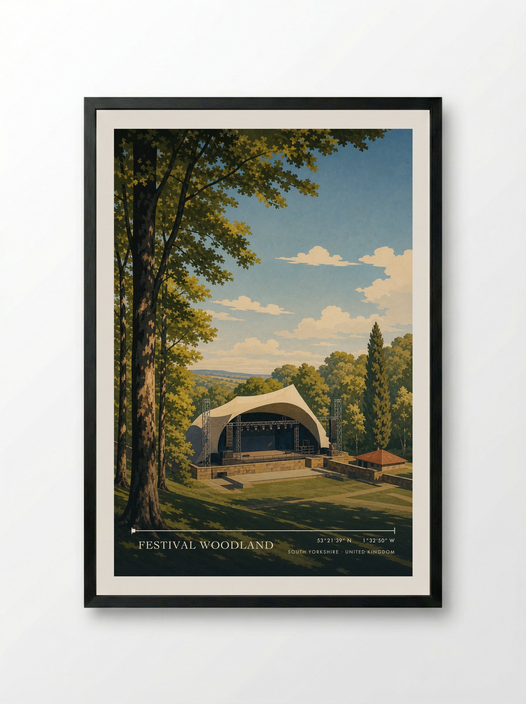 Festival Woodland South Yorkshire United Kingdom Travel Poster - Framed Print Black