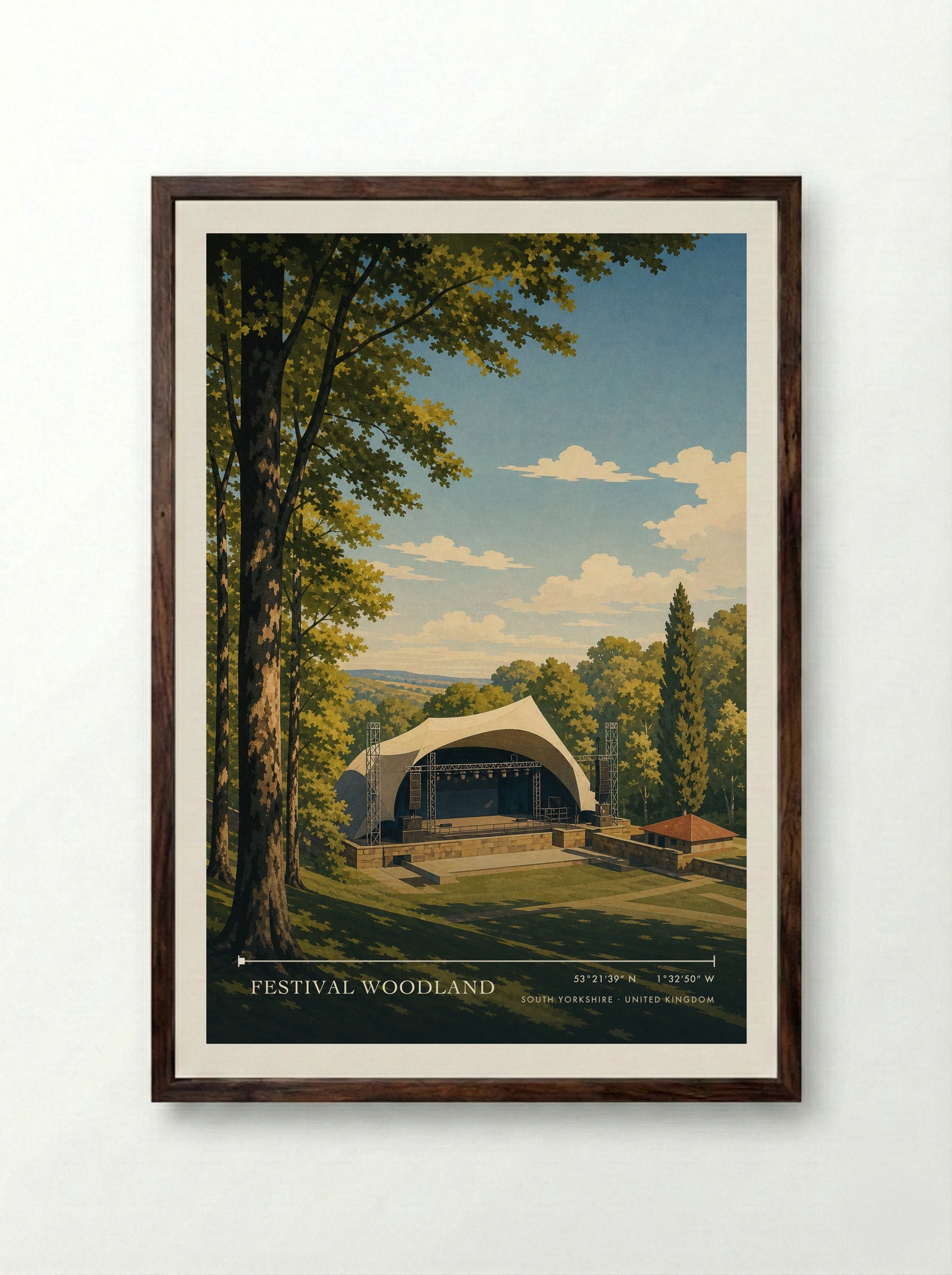 Festival Woodland South Yorkshire United Kingdom Travel Poster - Framed Print Dark Wood