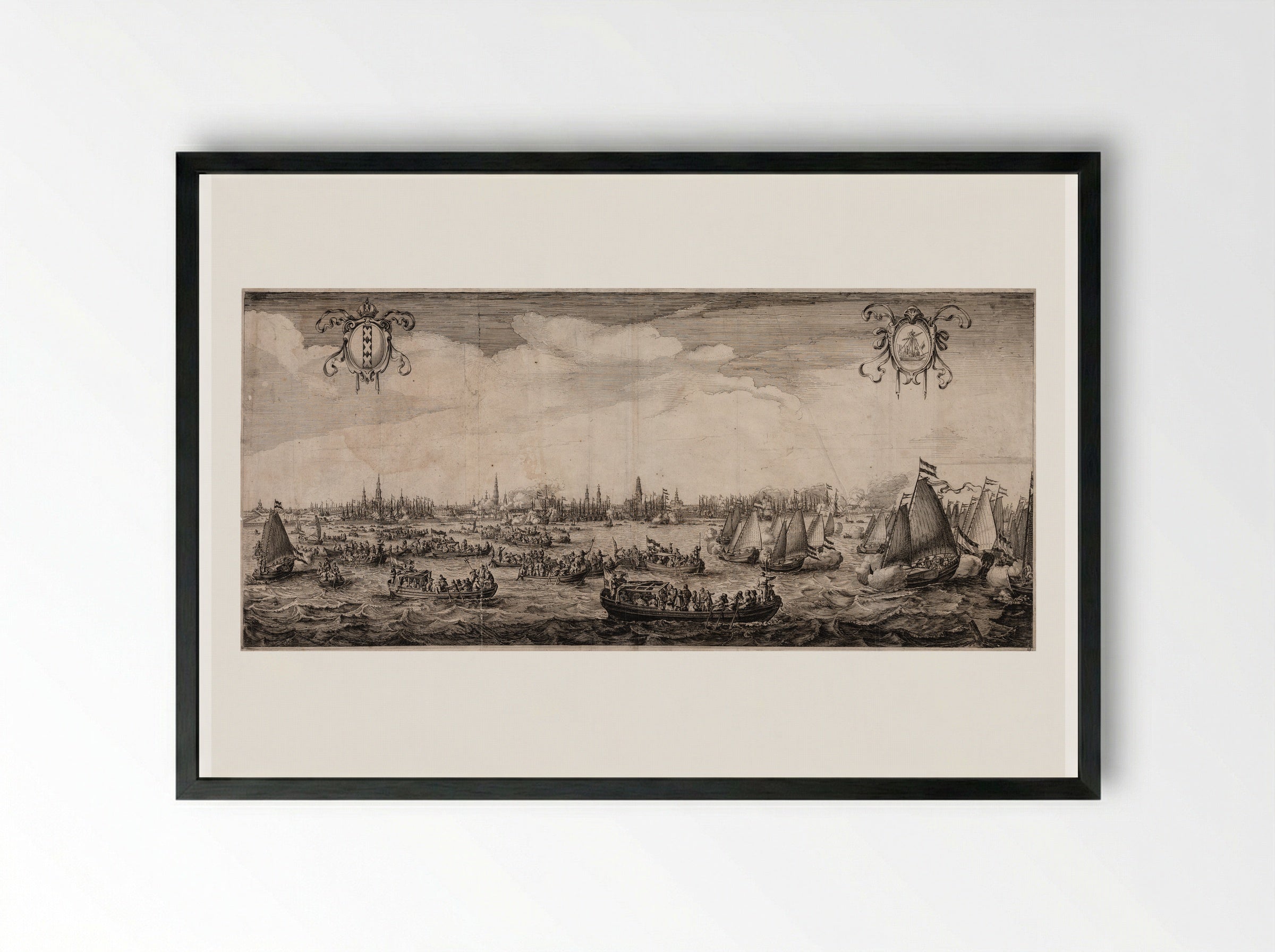 Festive Procession of Ships Before Amsterdam - Salomon Savery - Framed Print Black