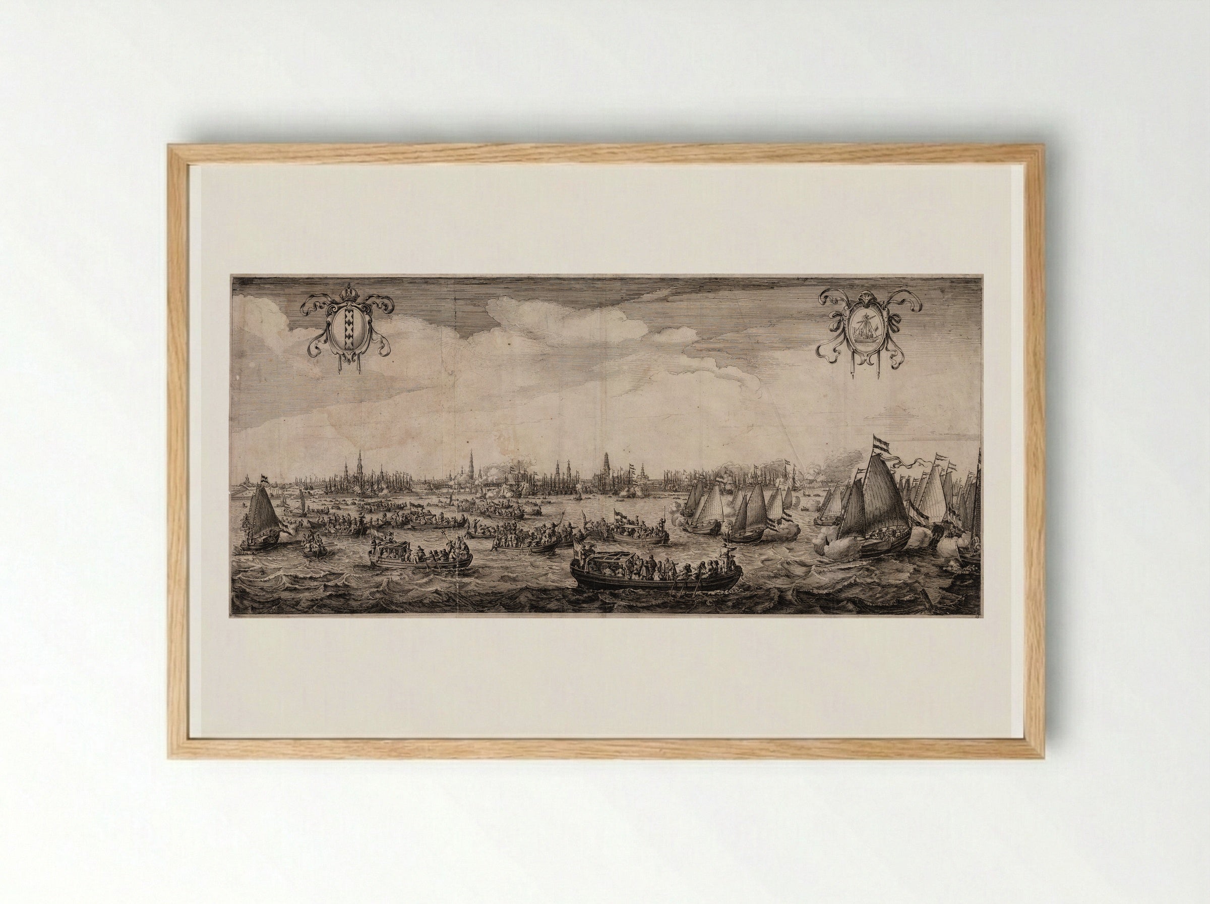 Festive Procession of Ships Before Amsterdam - Salomon Savery - Framed Print Wood