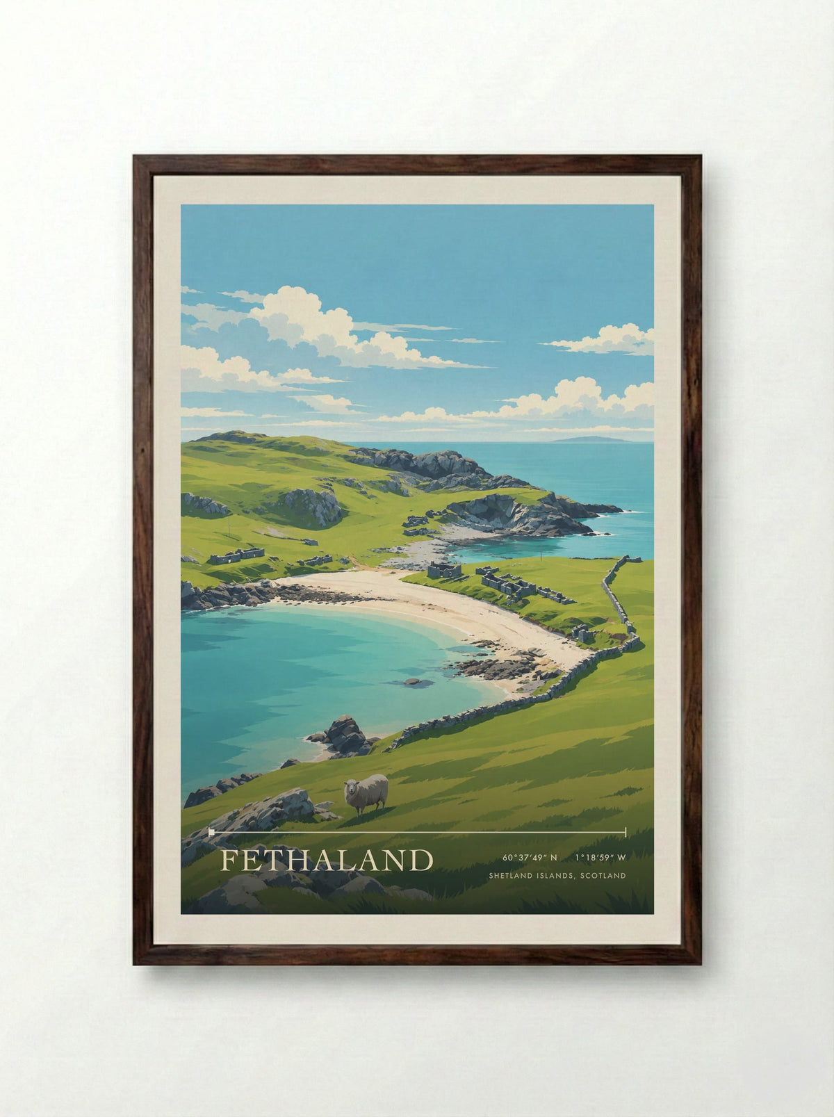 Fethaland, Shetland Islands, Scotland | Travel Poster - Framed Print Dark Wood